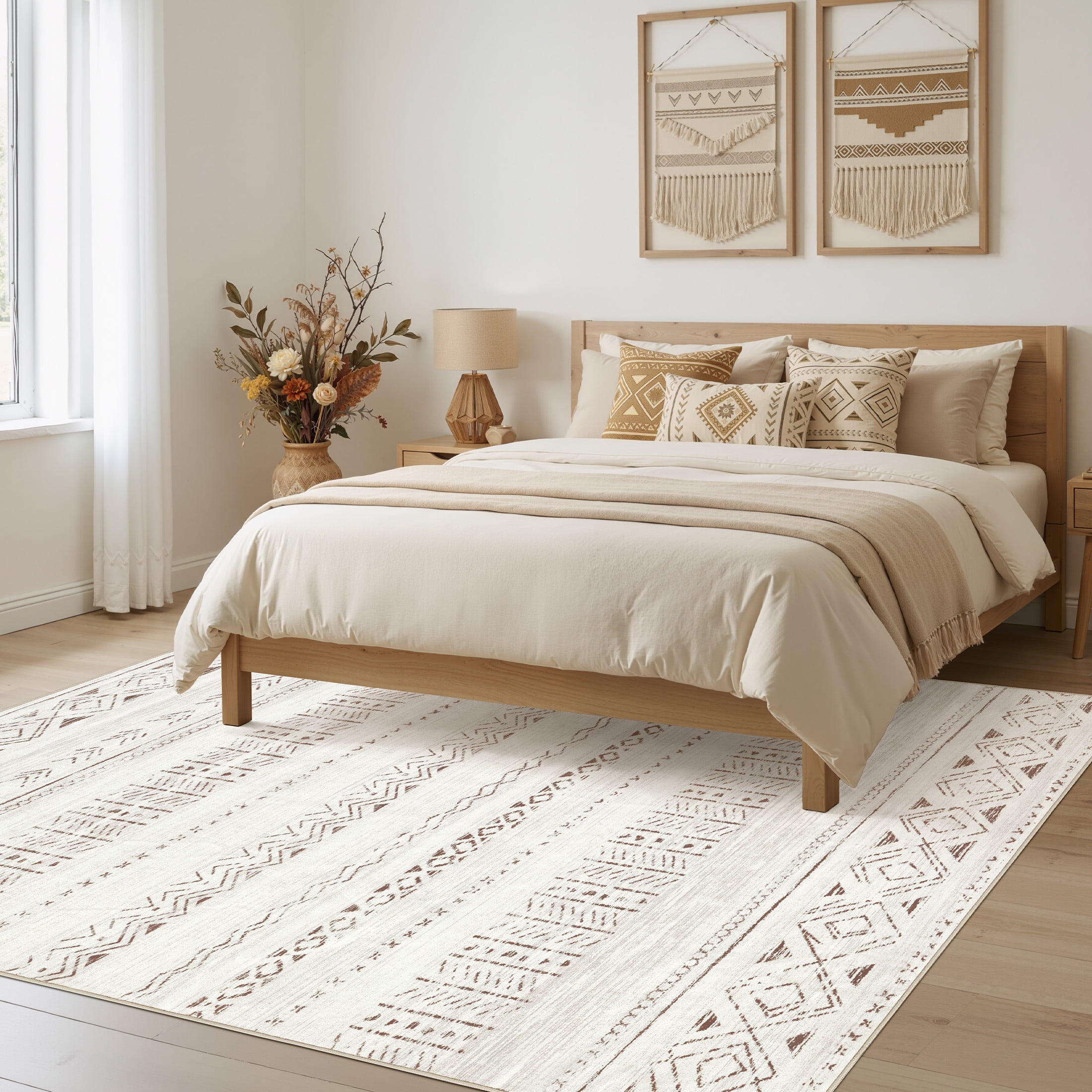 UERMEI Boho Moroccan Area Rug, Washable Geometric Distressed Indoor Carpet for Living Room and Bedroom (Brown, 5 ft x 7 ft) saexo