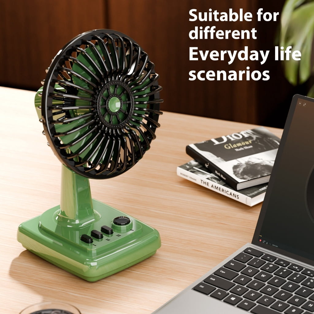 ATALRPOU Retro Alloy Mini Desk Fan, Portable USB Rechargeable Desktop Fan with 3 Speeds (Green, 6 in) 53xc1
