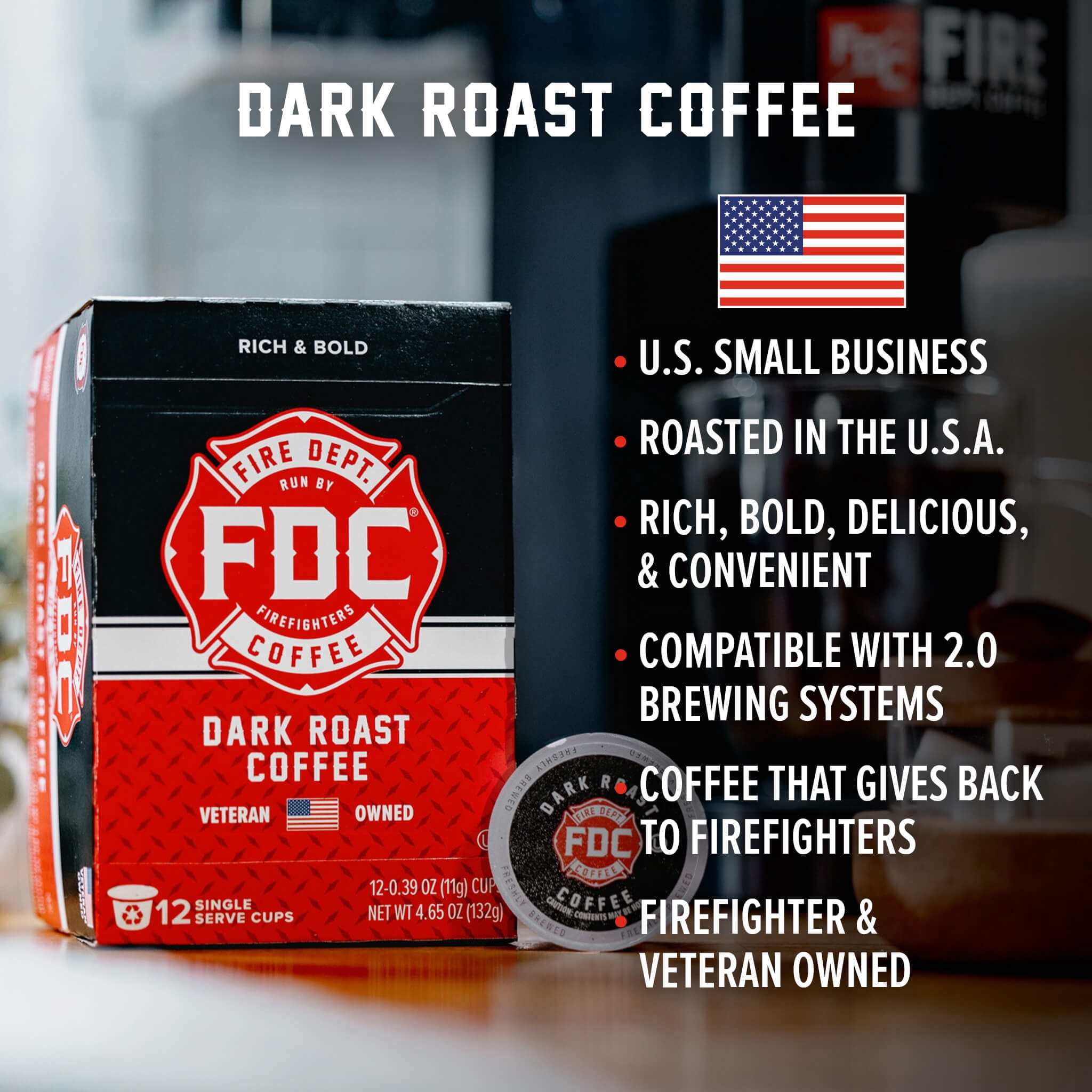 Fire Department Coffee Original Dark Roast Premium K-Cup Coffee Pods (Dark Roast, 12 Count) k9kir