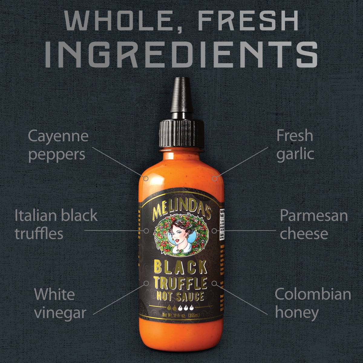 Melinda's Black Truffle Hot Sauce, Gourmet Condiment for Wings and Pasta (Black, 12 oz) y6zbk