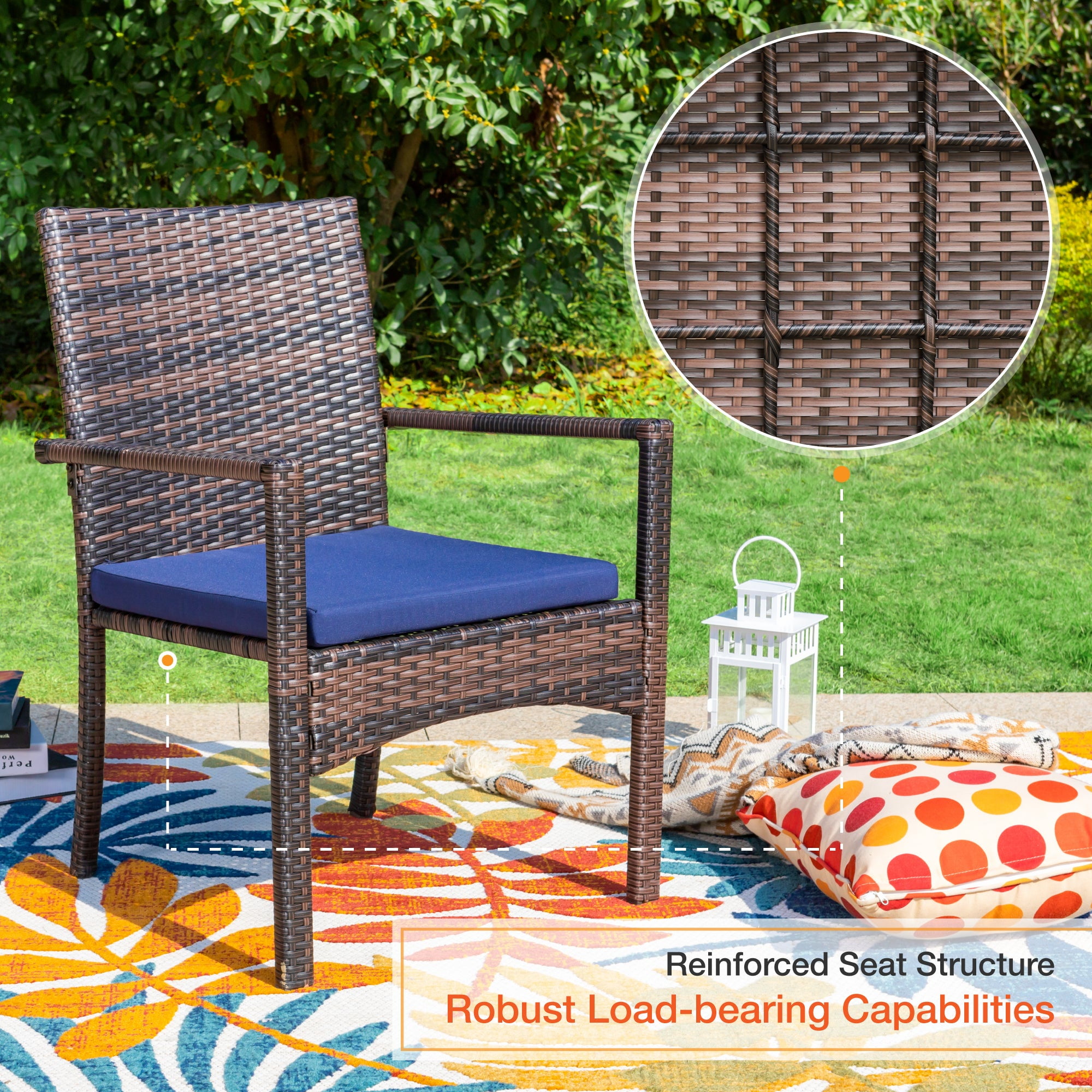 Alpha Joy 8-Piece Outdoor Patio Dining Set with Cushioned Rattan Chairs, Metal Table and 13 ft Navy Umbrella (Navy, 8-Piece Set) mwze0