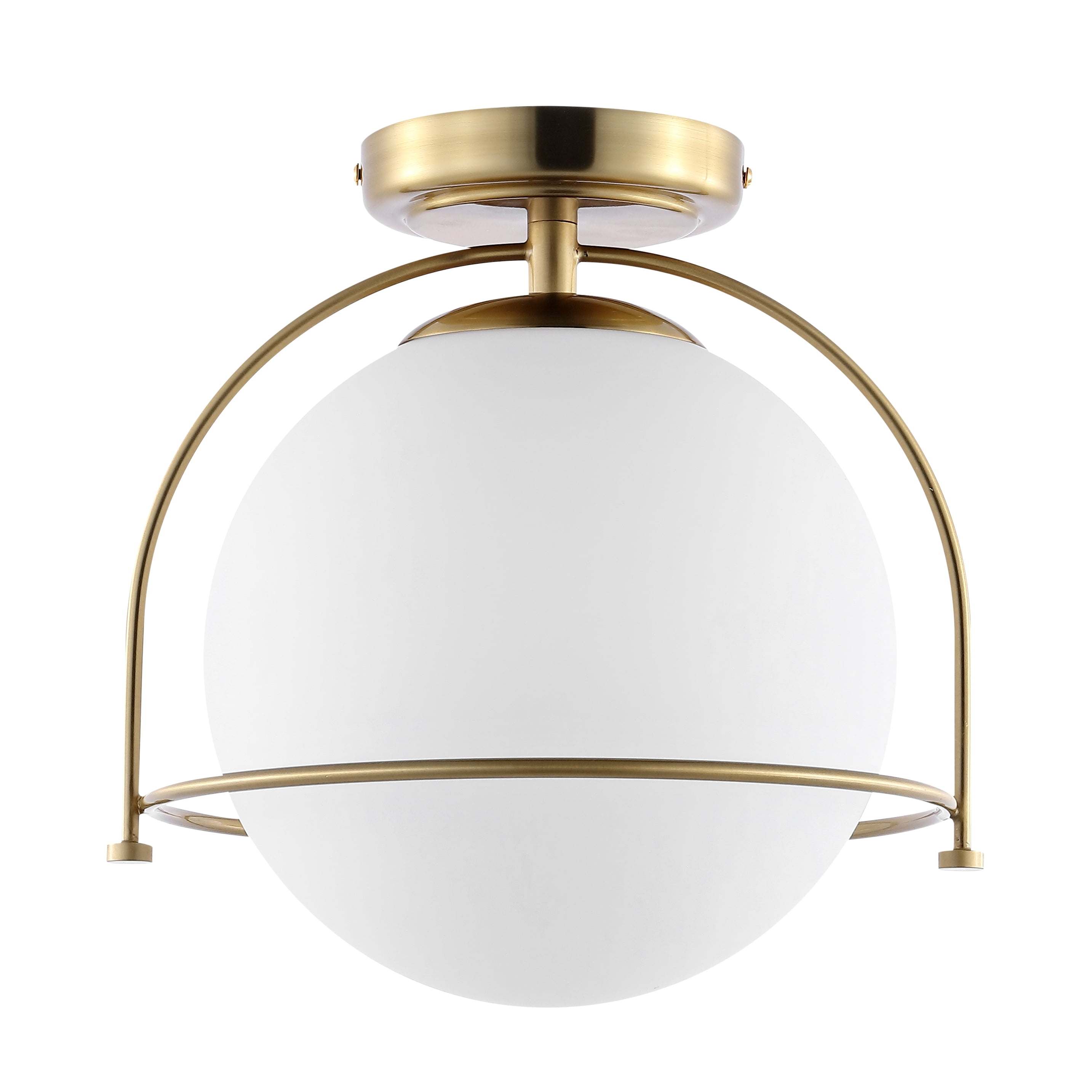 Safavieh Valise Mid-Century Flush Mount Ceiling Light with White Glass Globe (Gold, 11 in.) wxzsd