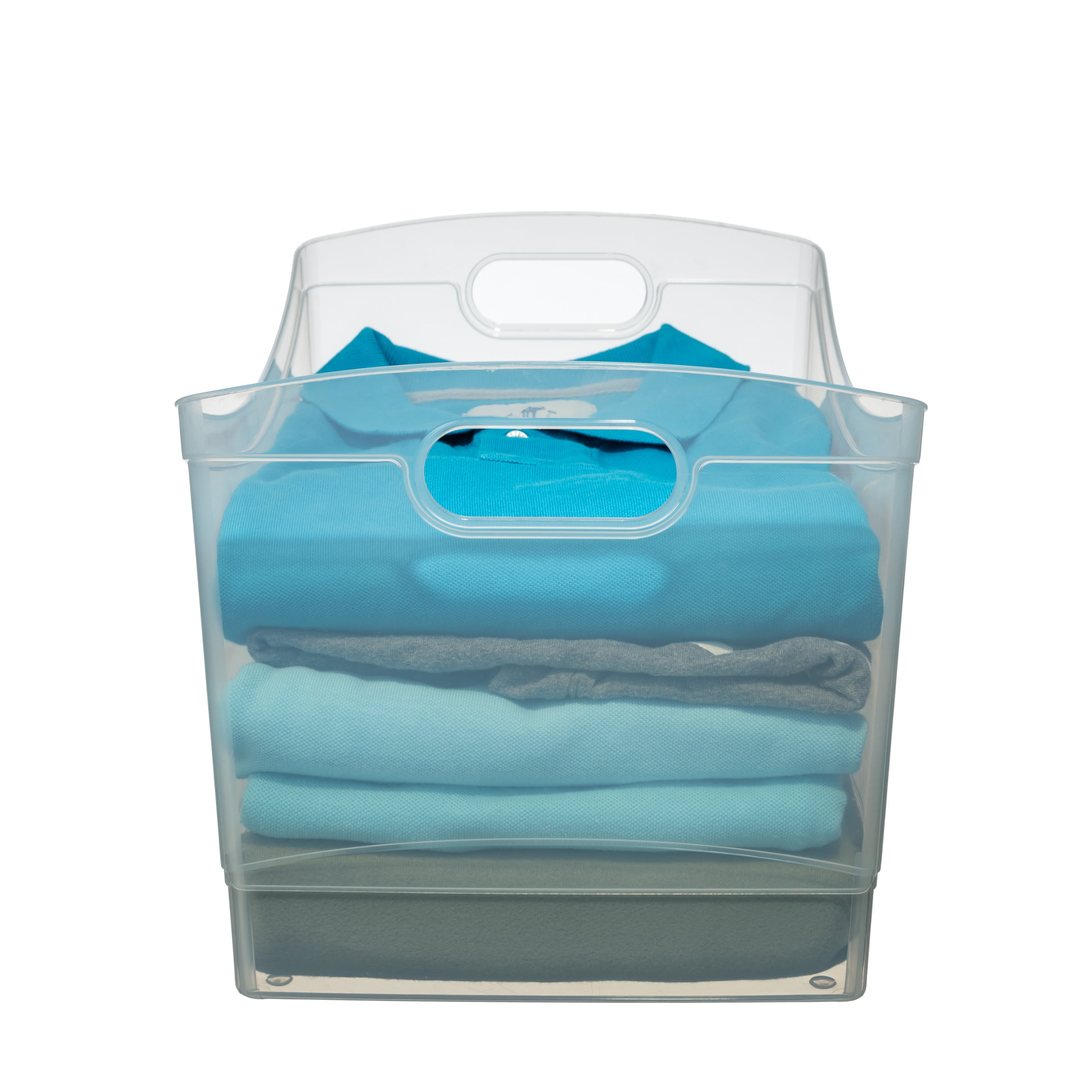 Mainstays Clear Plastic Utility Storage Bin with Built-In Handles (Clear, 15.3 in x 10.4 in x 9.8 in) 9zce6