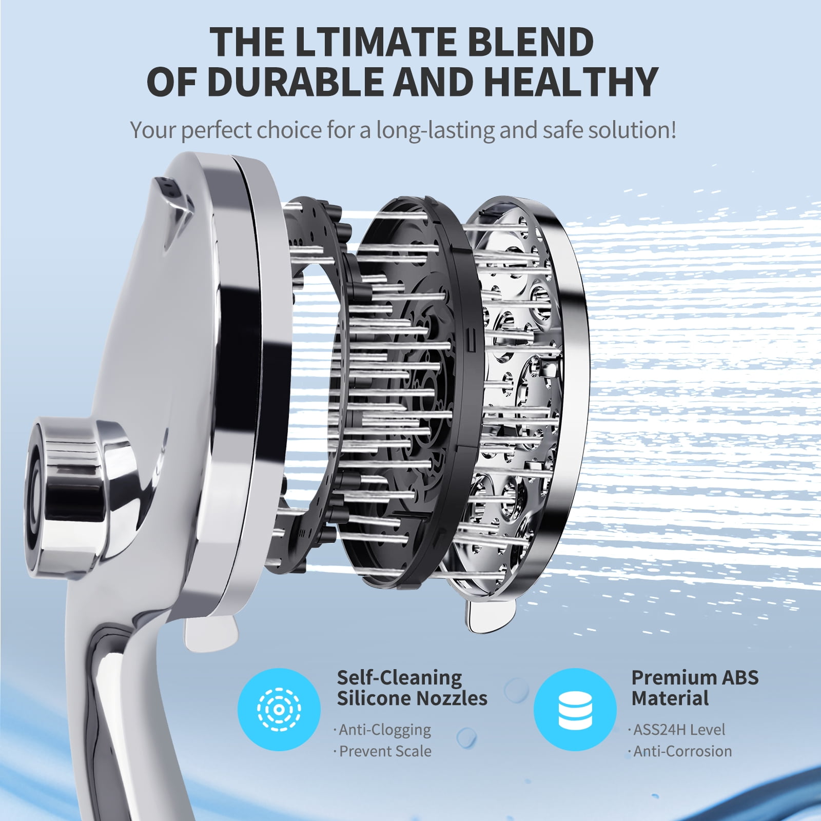 PHANCIR Magnetic Handheld Showerhead with 10 Spray Modes, High Pressure Anti-Clog Design, Integrated Water Filter (Silver, 5 in Panel, 59 in Hose) whxe0