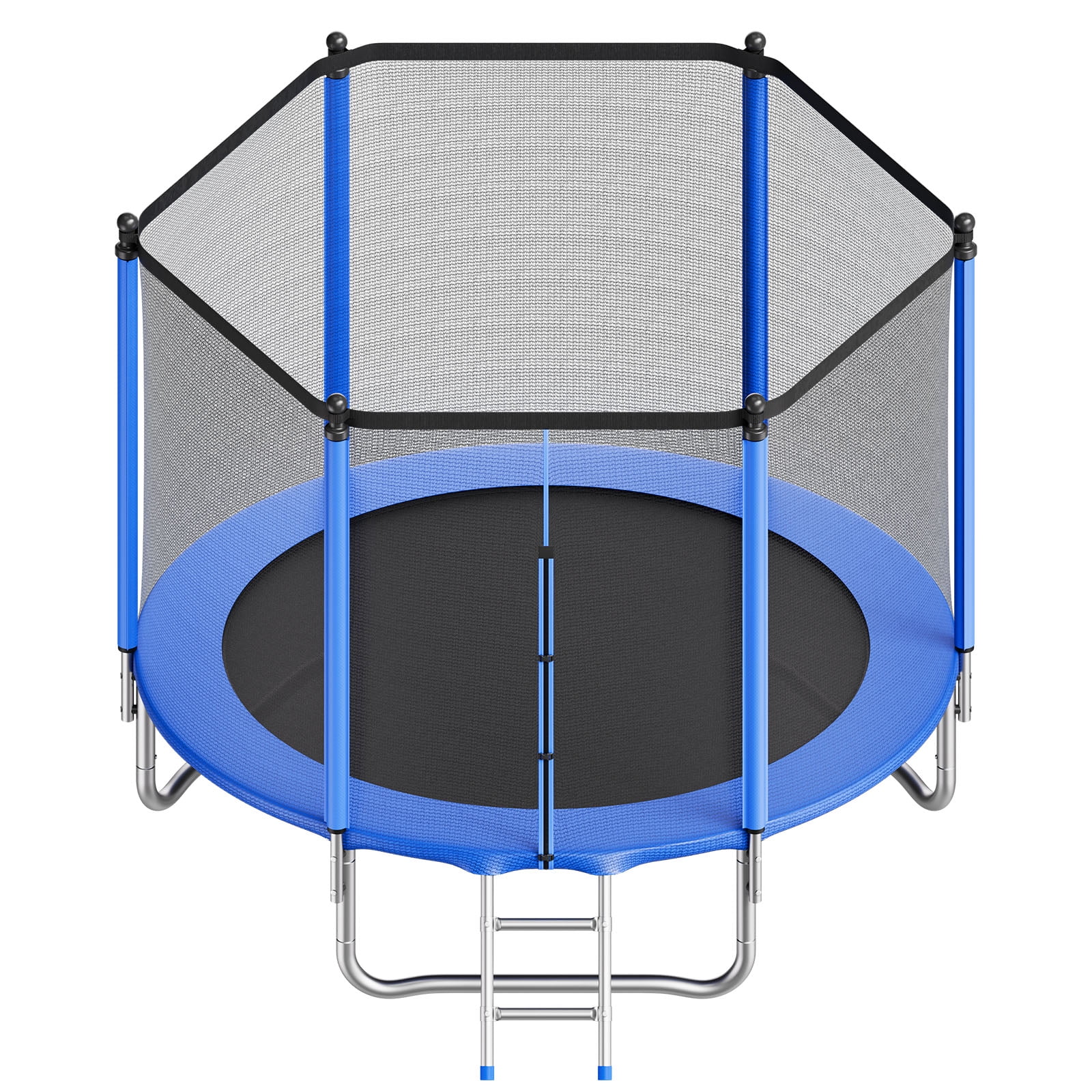 KFFKFF 8ft Outdoor Trampoline with Safety Enclosure, Rust-Resistant Steel Frame, High-Bounce Recreational Set (Black, 8ft) whsg3