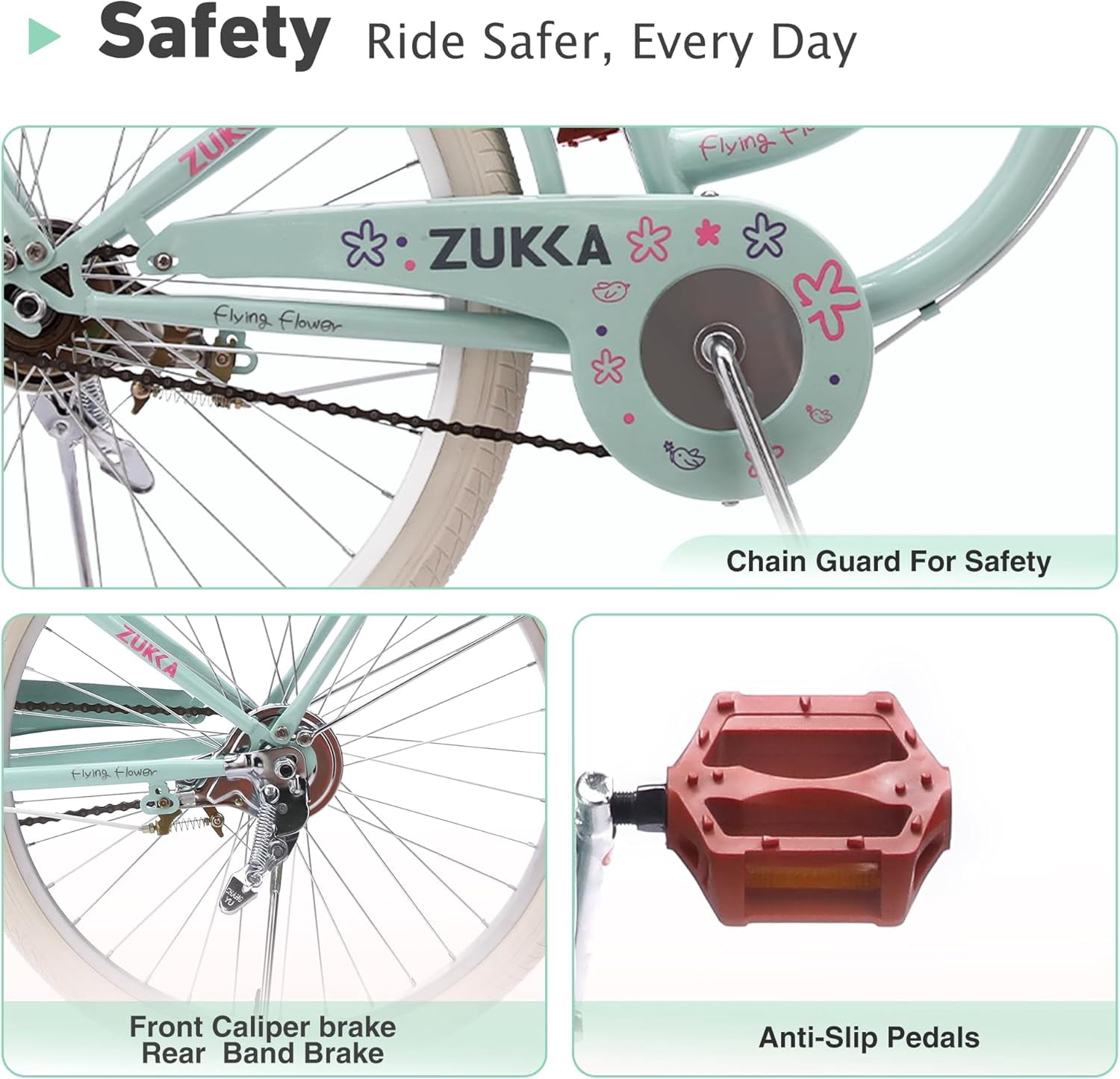 Ambifirner 24 in Cruiser Bike, Single-Speed Retro Steel Frame Bicycle for Women with Dual V-Brakes (Ocean Teal, 24 in) jcp07