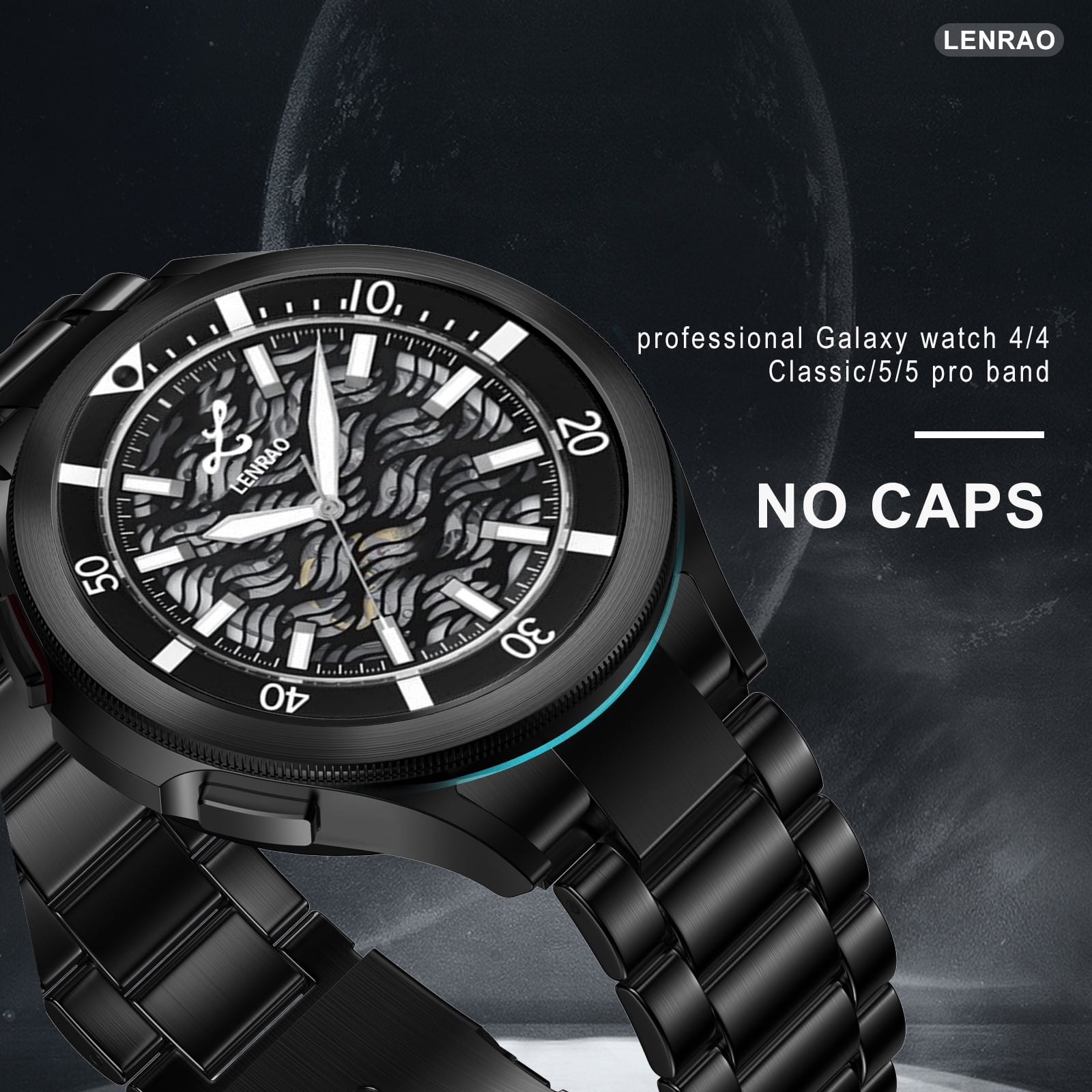 Comvin Stainless Steel Metal Replacement Band for Samsung Galaxy Watch 7/6/5/4 (Black, 20mm) tbu0k