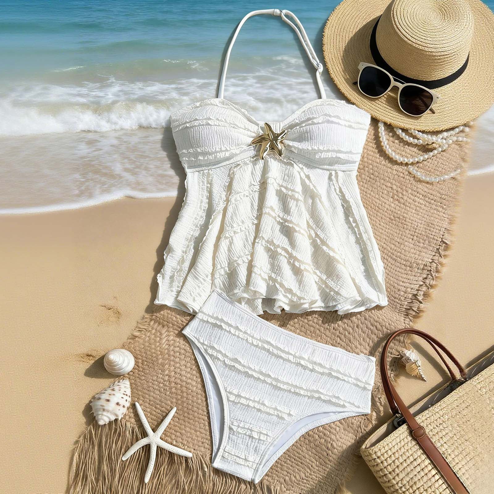 Splozh Girls Two-Piece Tankini Swimsuit (White, Size 9-10 Years) uegco