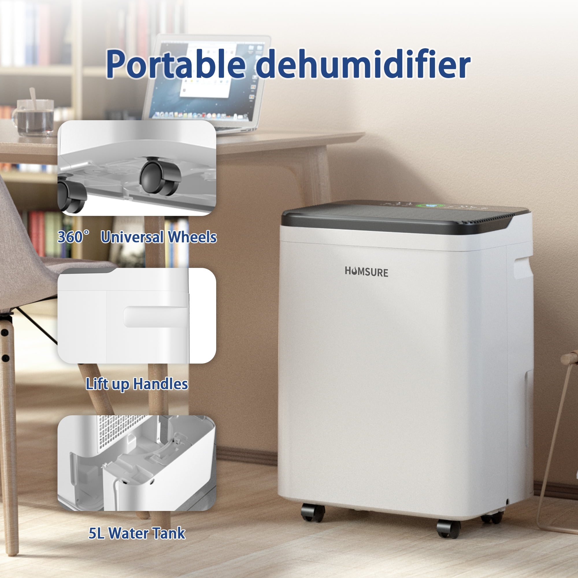 HUMSURE 70 Pint Dehumidifier for Basements and Large Rooms, High-Efficiency Moisture Removal (White, 4500 Sq. Ft) a6lcb
