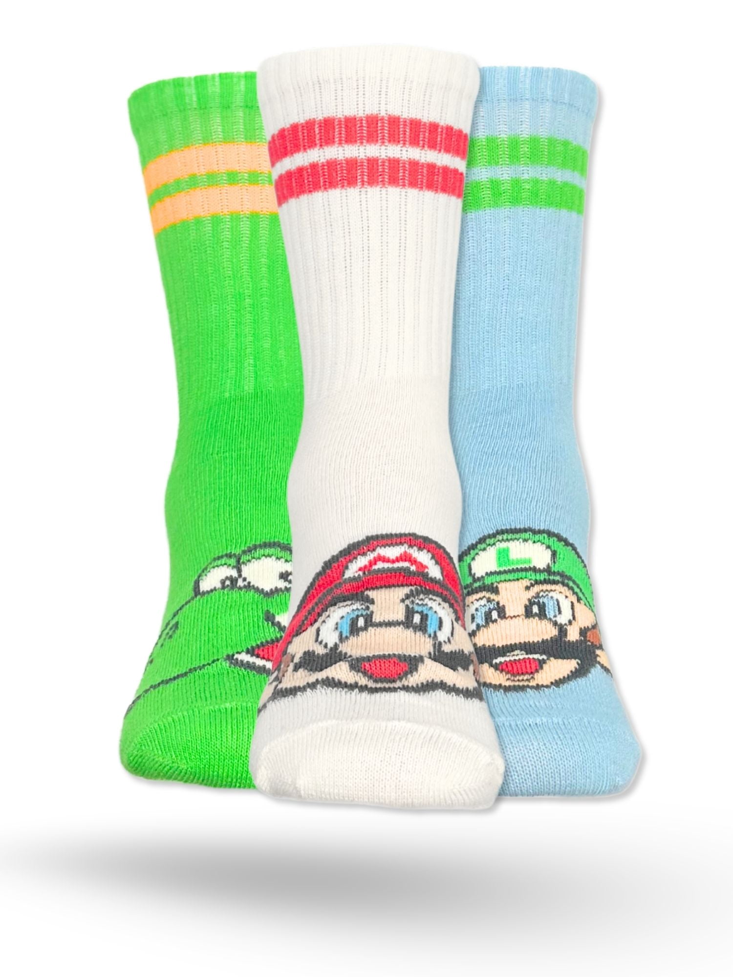 Super Mario Boys Mid-Crew Socks, Comfortable Athletic Footwear (Multi-Color, 3-Pack) jkf81