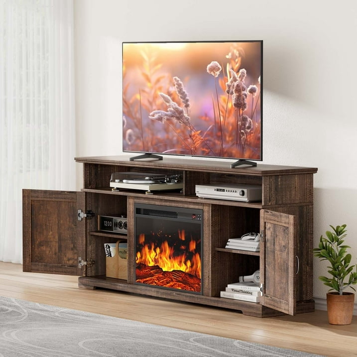 CHITOOMA Electric Fireplace TV Stand for 65 70 75 inch TVs, Farmhouse Entertainment Center with 23 in Fireplace (Vintage Brown, 61.81 x 27.95 x 14.17 in) xx9k3 - Image 11