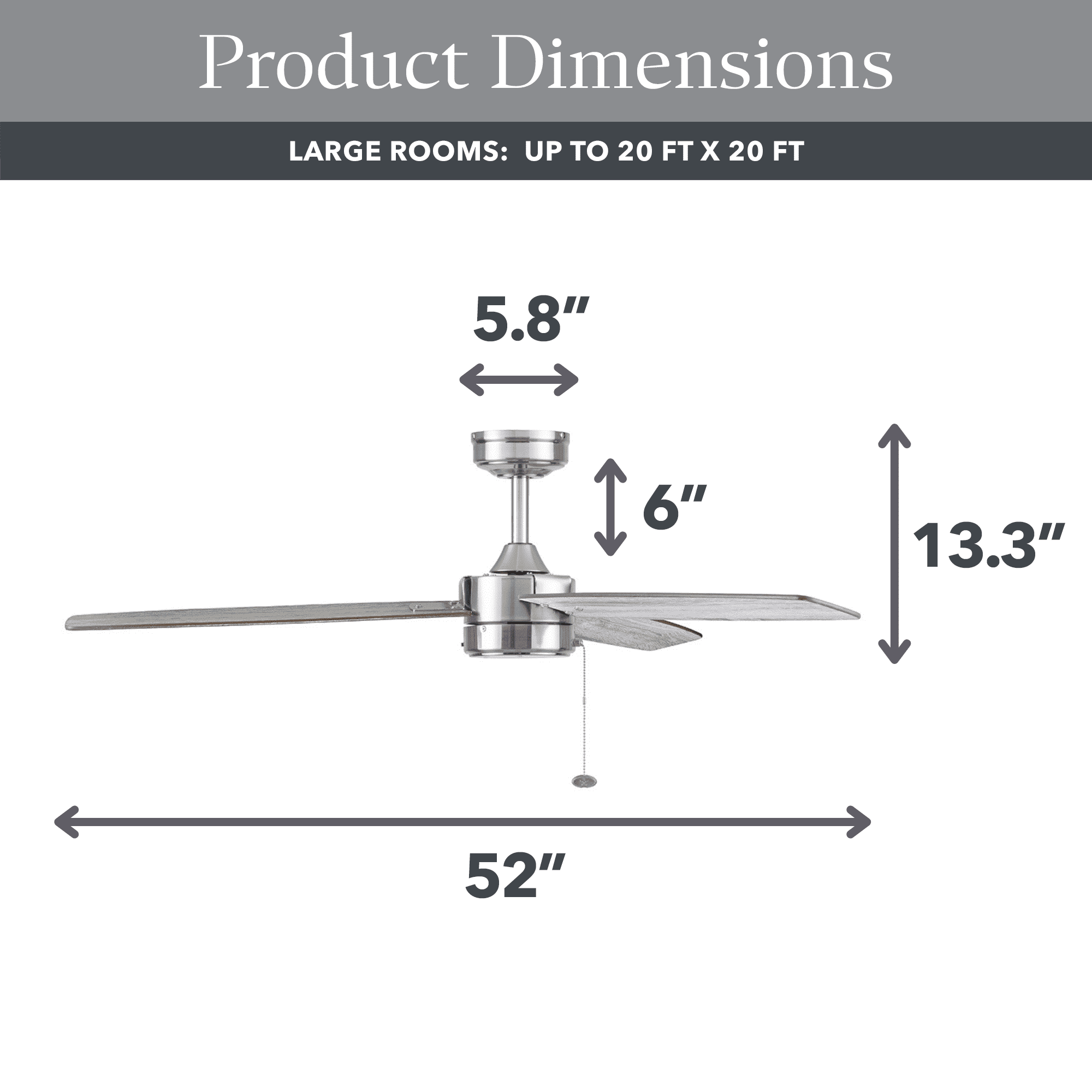 Better Homes & Gardens 52-inch Indoor/Outdoor Ceiling Fan with 3 Blades and Reverse Airflow (Satin Nickel, 52-inch) unlxa