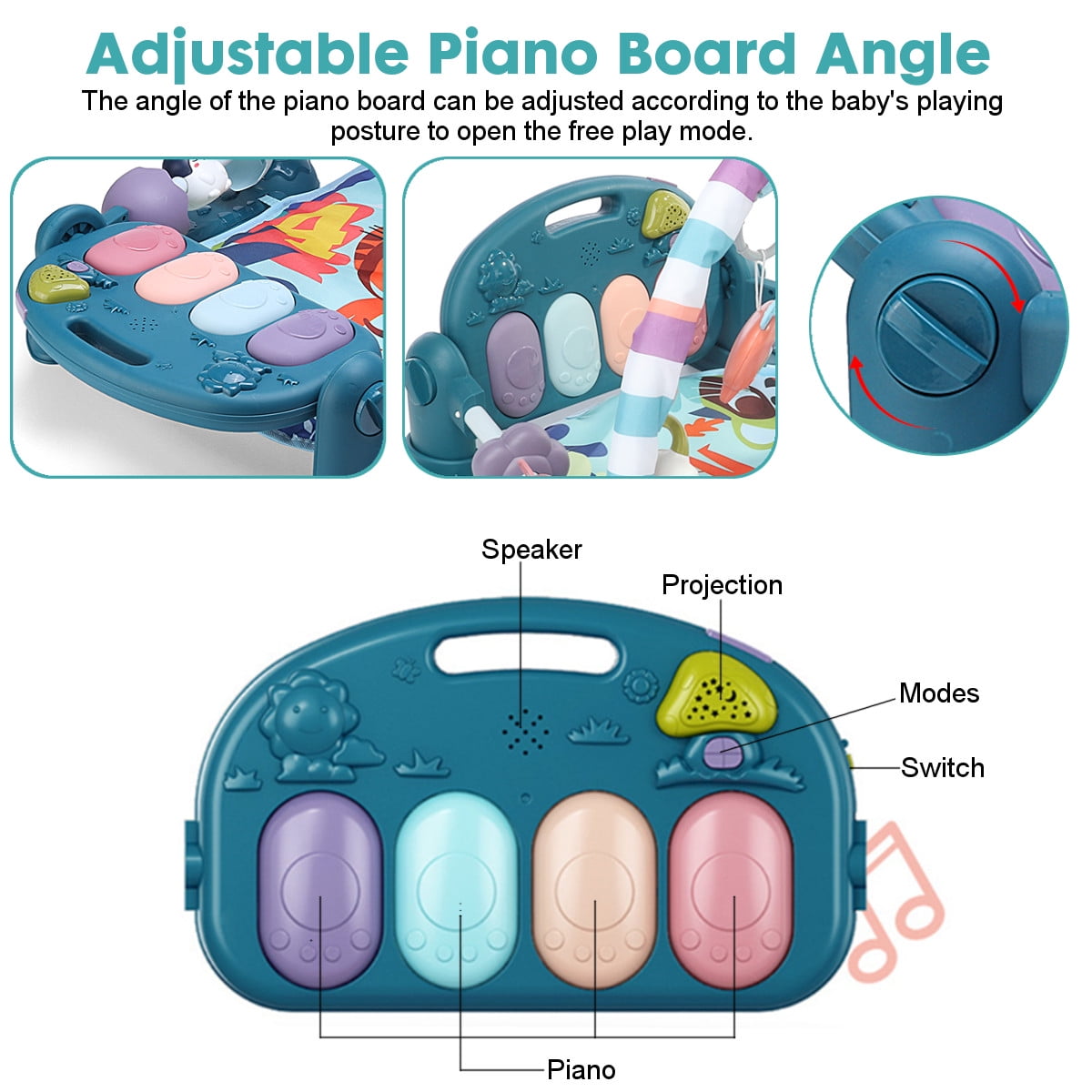 Babyeap 3-in-1 Baby Gym Play Mat with Musical Piano and Activity Center (Blue) xf61q