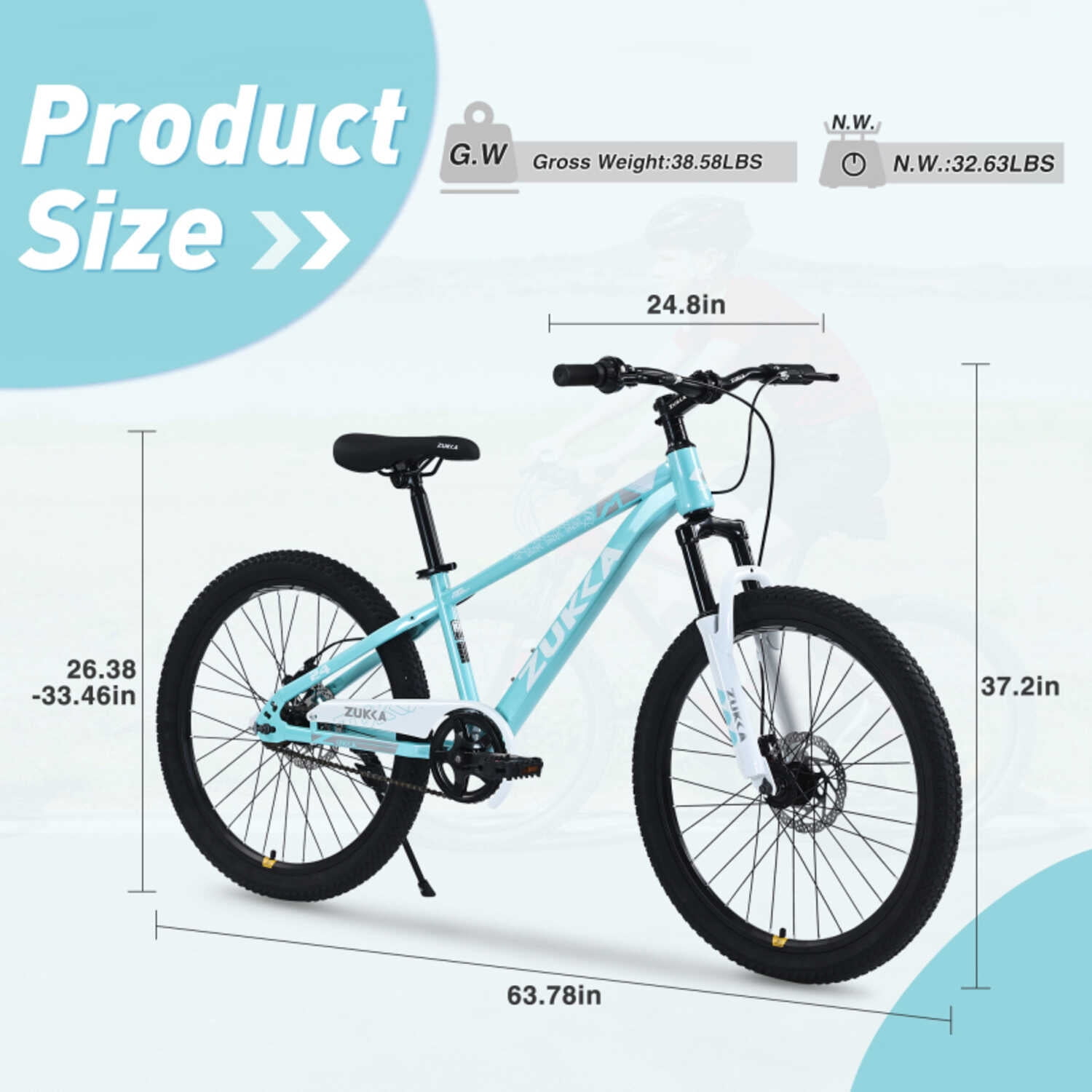 Generic 24-inch Mountain Bike for Kids, Durable Steel Frame with Dual Disc Brakes (Multi-Color, 24 in) ais5r
