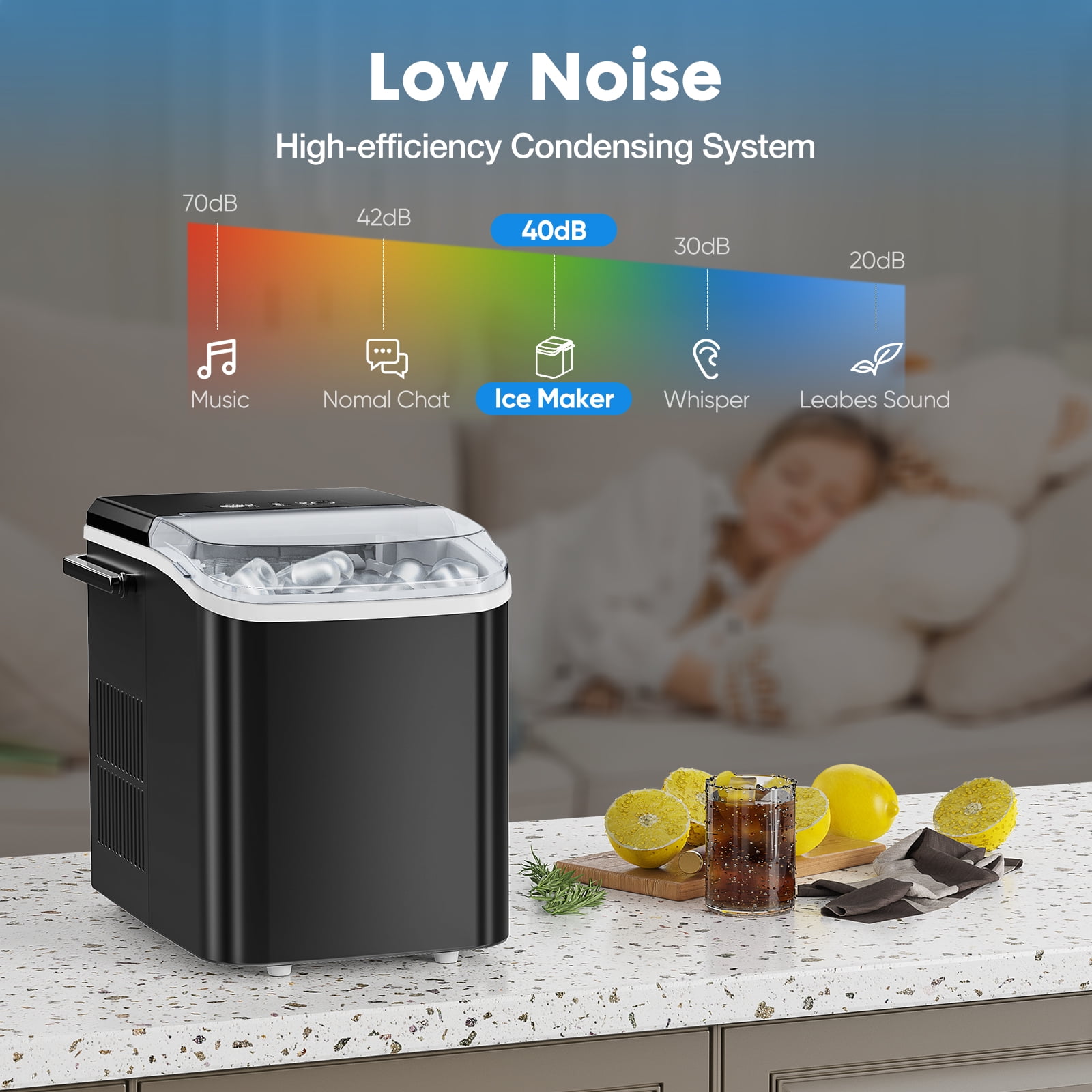 EDX Countertop Ice Maker, Portable Self-Cleaning Ice Machine with Handle and Scoop (Black, 26.5 lb Daily Capacity) w4hwj