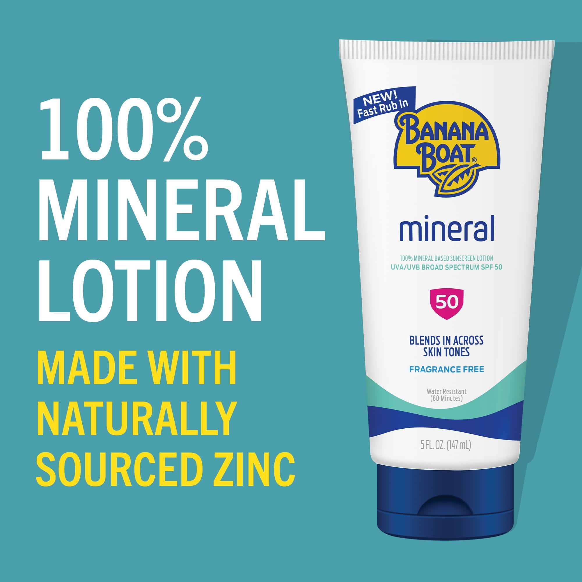 Banana Boat Mineral Sunscreen SPF 50, Broad Spectrum Sun Protection Lotion (White, 5 fl oz) 0bae1