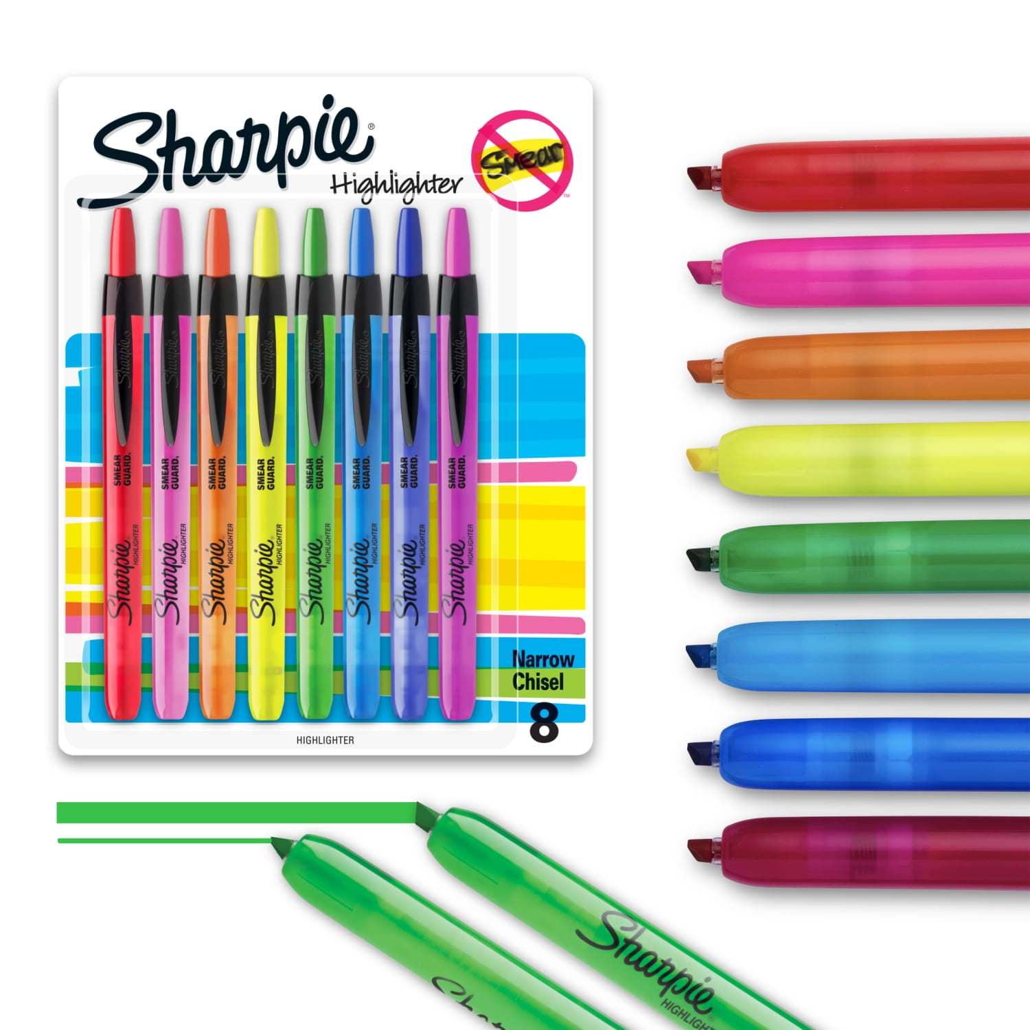 Sharpie Retractable Highlighters, Chisel Tip, Smear-Resistant Ink (Assorted Colors, 8 Count) hb4n9