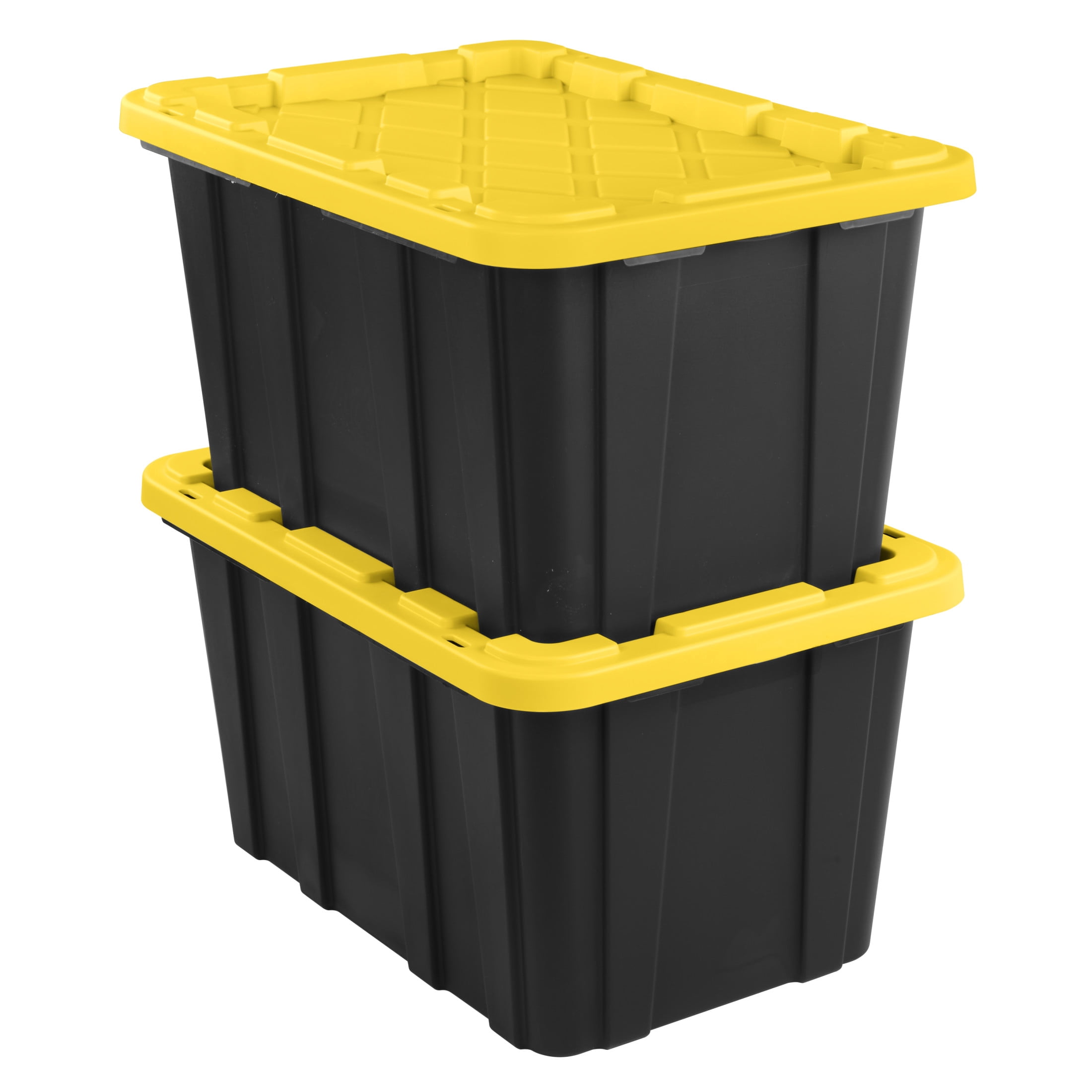 Sterilite Industrial Storage Tote, Heavy-Duty Plastic Bin with Snap-On Lid (Black and Yellow, 27 Gallon, 6 Pack) mwkwh