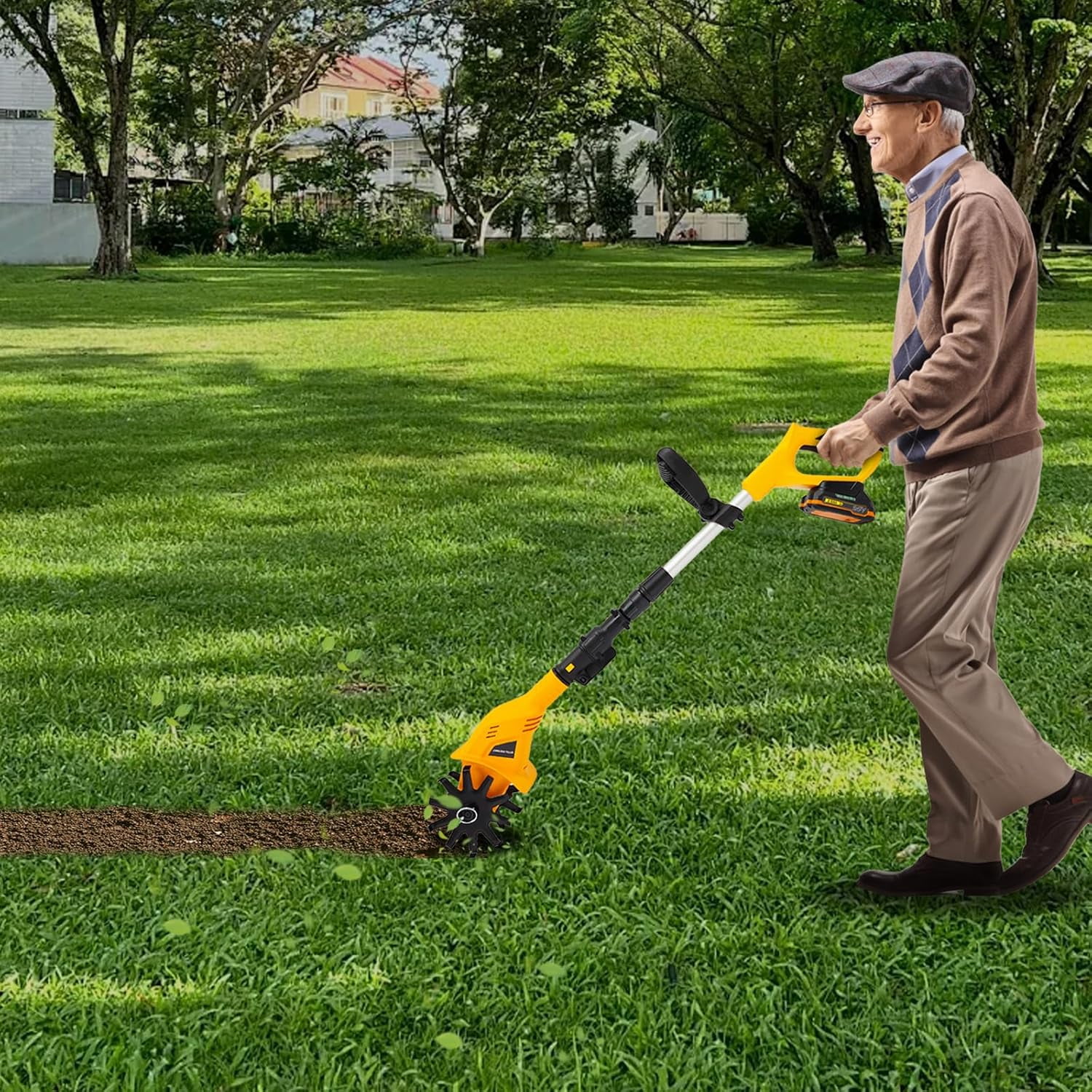 Generic 20V Cordless Electric Garden Tiller Cultivator (Adjustable Shaft, 8.38 lb) qbyu1