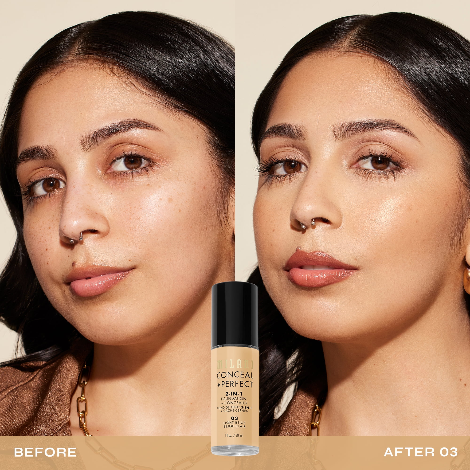 Milani Conceal + Perfect 2-in-1 Foundation + Concealer (Light Beige, 1 fl oz) ni0jt