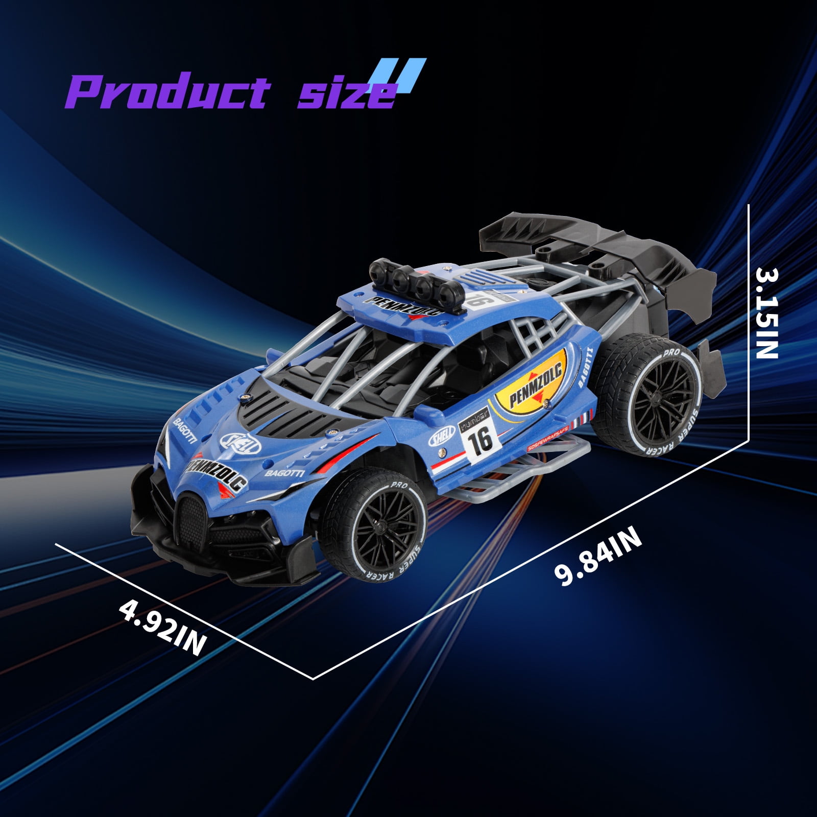 Kivdit Remote Control Car (1:16 Scale, 2.4GHz RC Drift Vehicle with LED Lights and Spray, Blue) k08mb