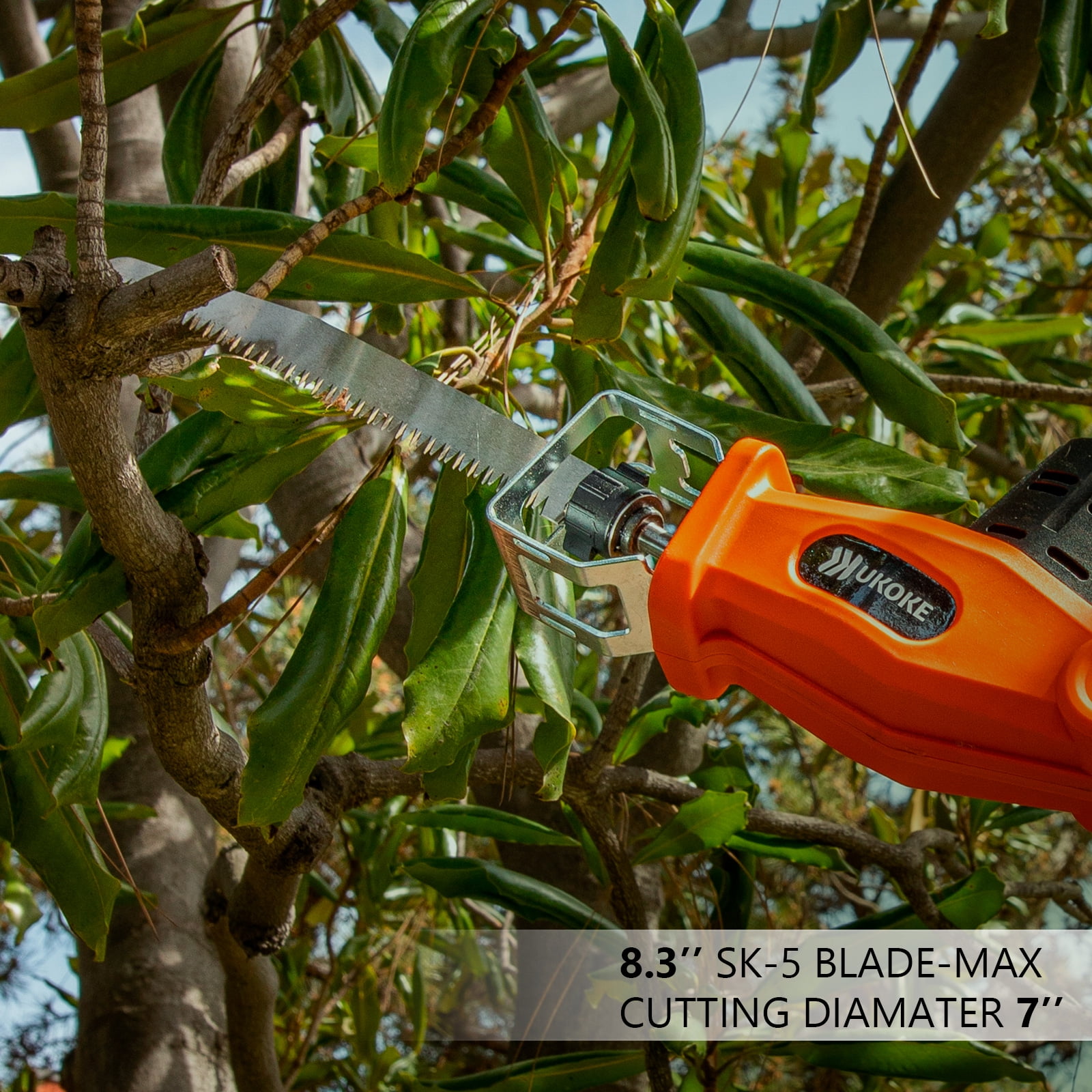 Ukoke 20V Cordless Extendable Pole Pruning Saw, Heavy-Duty Electric Tree Trimmer with 8.3 in Japanese SK-5 Blade (Orange, 7 lb) nbh15