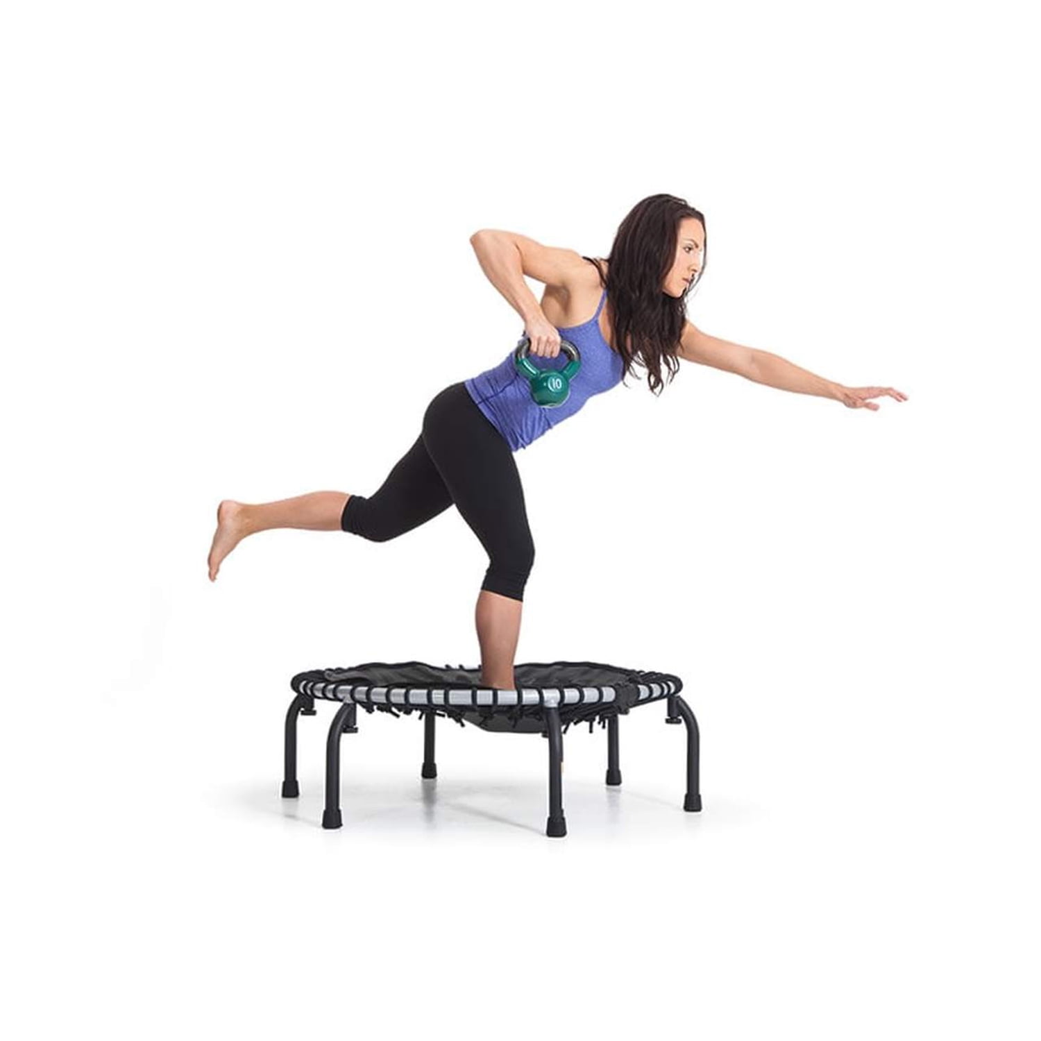 JumpSport 370 PRO Indoor Fitness Trampoline with Adjustable Handle Bar (Black, 39 in) hq6eu