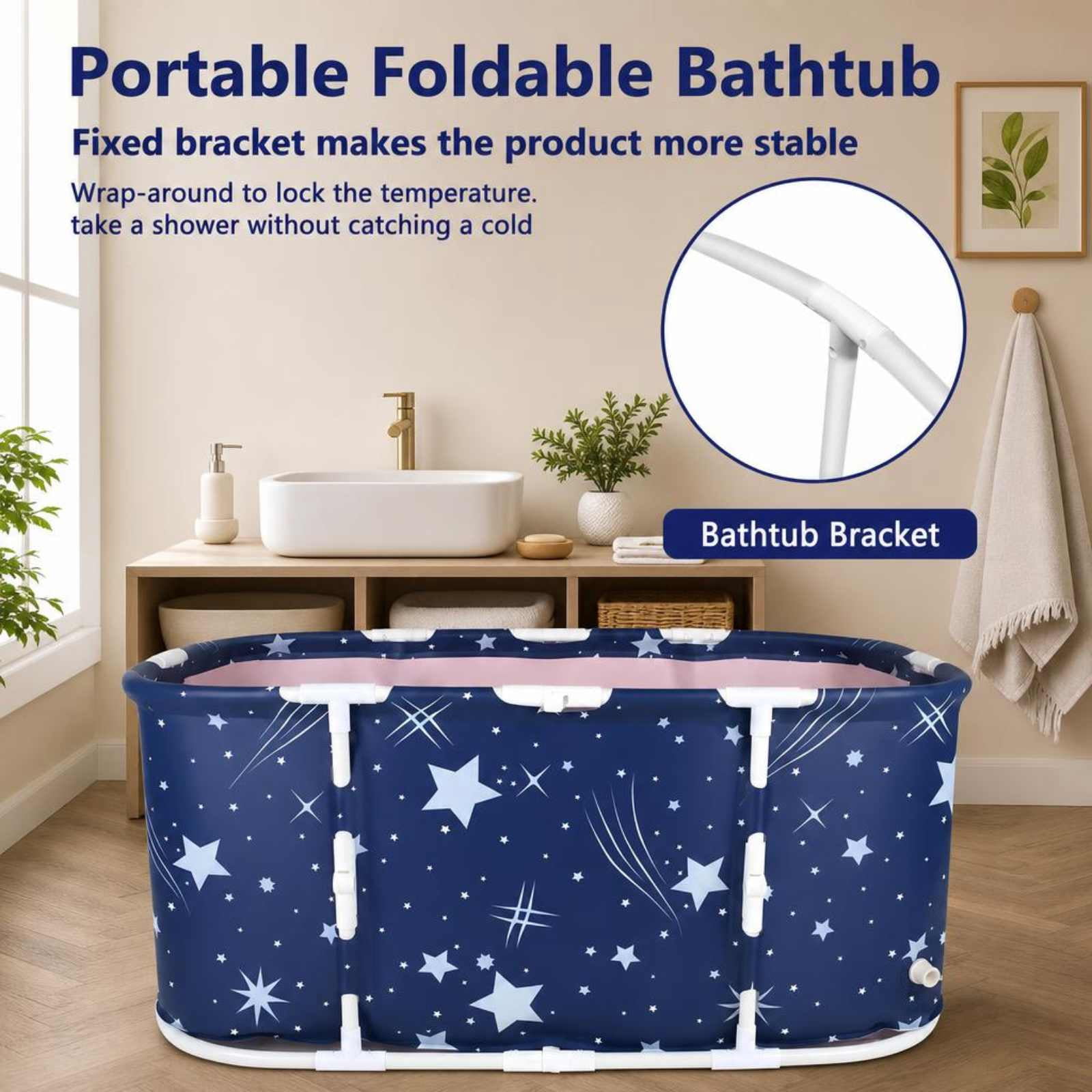 ANJORALA Portable Foldable Bathtub for Adults, Freestanding Hot & Ice Soaking Tub (Starry Blue, 47.2 in) 72qp1
