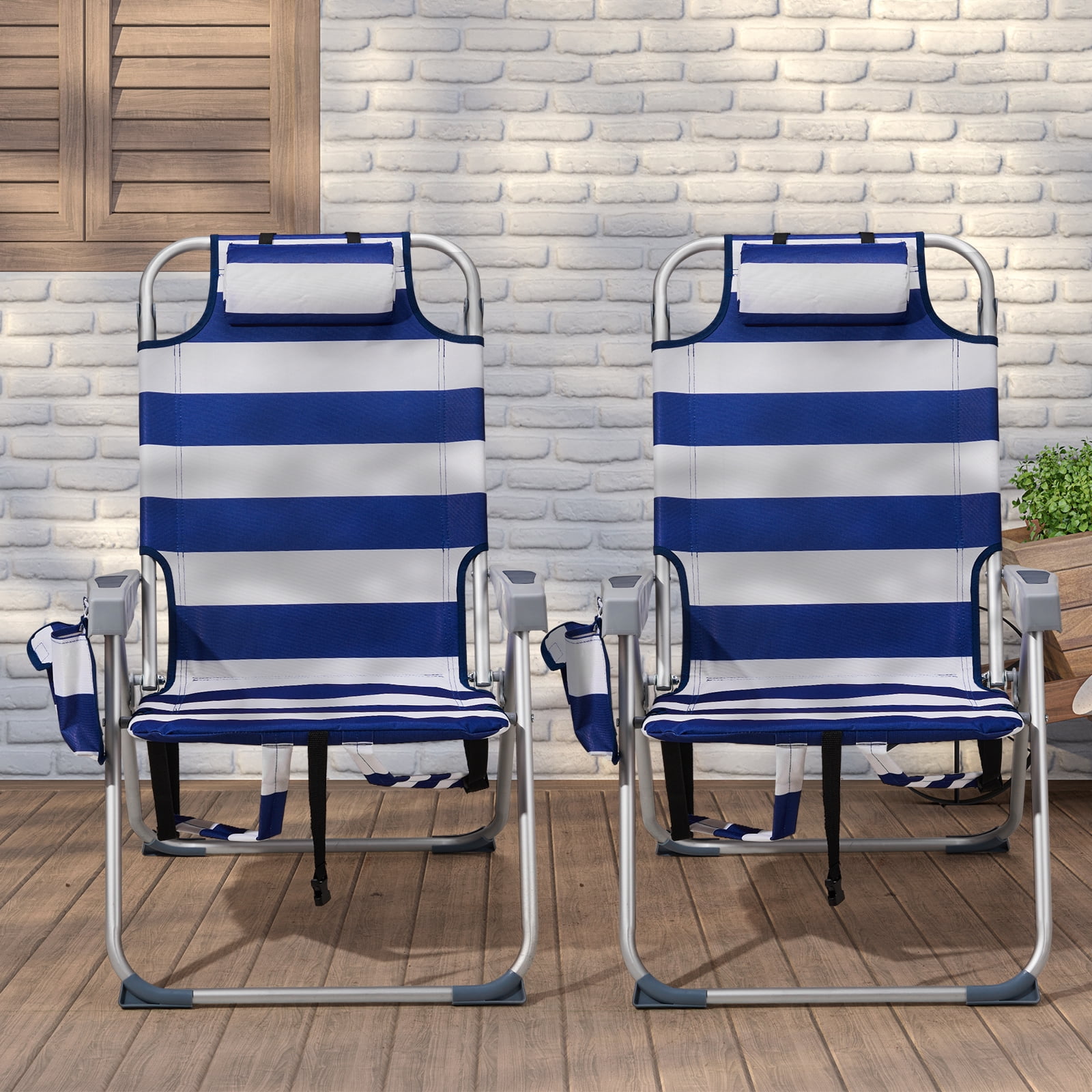 sluting Heightened Oxford Beach Chair with Adjustable Backrest (Blue Stripes, 24.8 in x 27.6 in x 39 in) 7tv28