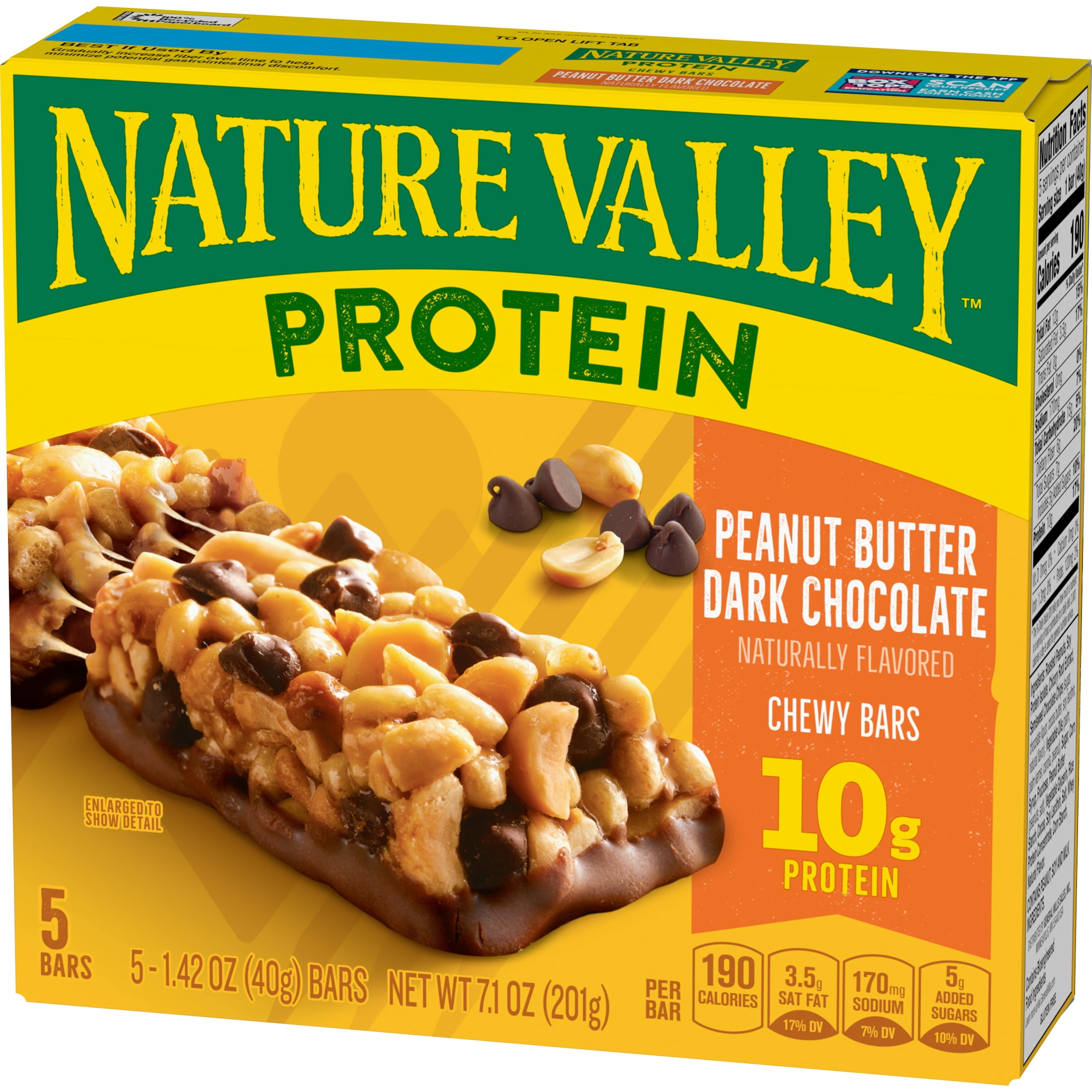 Nature Valley Protein Chewy Snack Bars, Peanut Butter Dark Chocolate (5 Bars, 7.1 oz) yl0fi