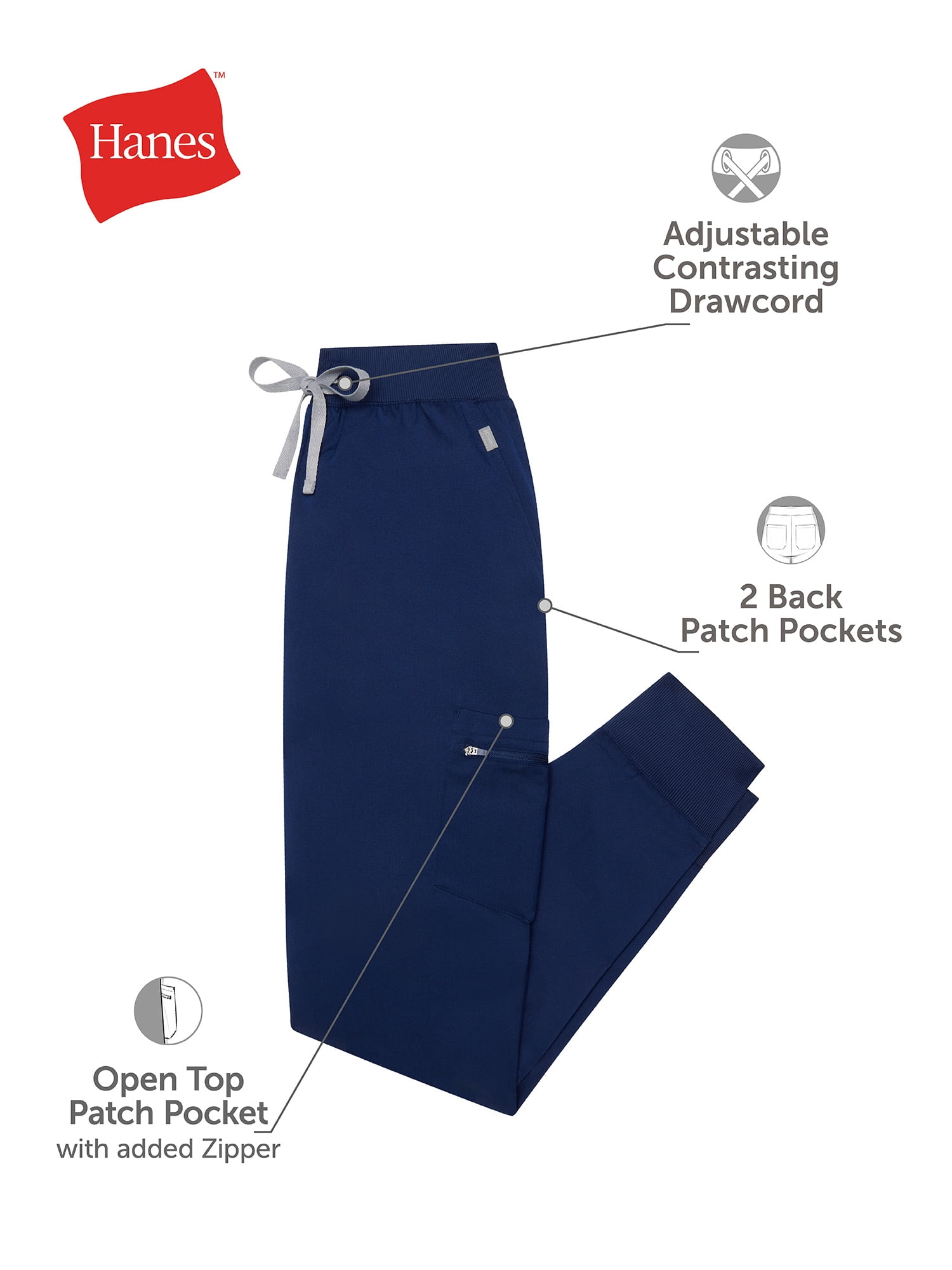 Hanes Women's Jogger Scrub Pants, Moisture-Wicking Athletic Fit with Pockets (New Ebony, XS) 2wyxq