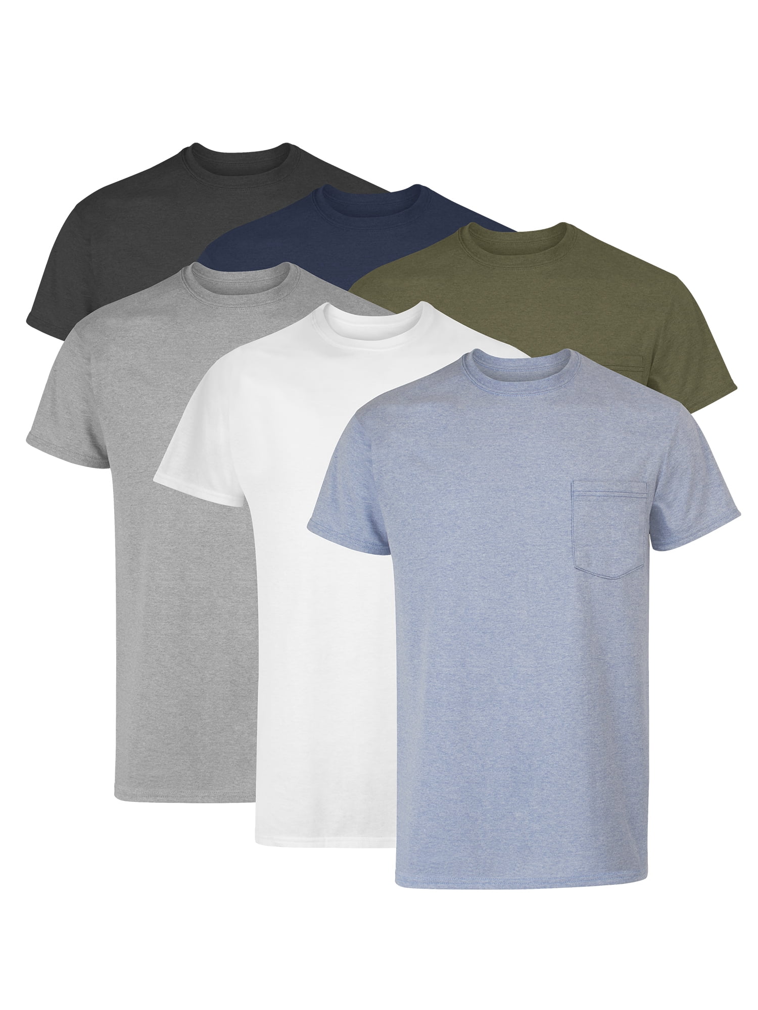 Hanes Men's Pocket T-Shirt Undershirts Moisture-Wicking Crew Neck (Grey, XL, 6 Pack) vad4h