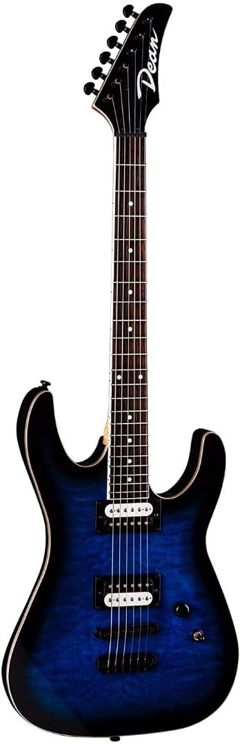 Dean MDX Electric Guitar, Quilt Maple Top, Professional Performance Instrument (Trans Blue Burst, Standard Size) y27x1