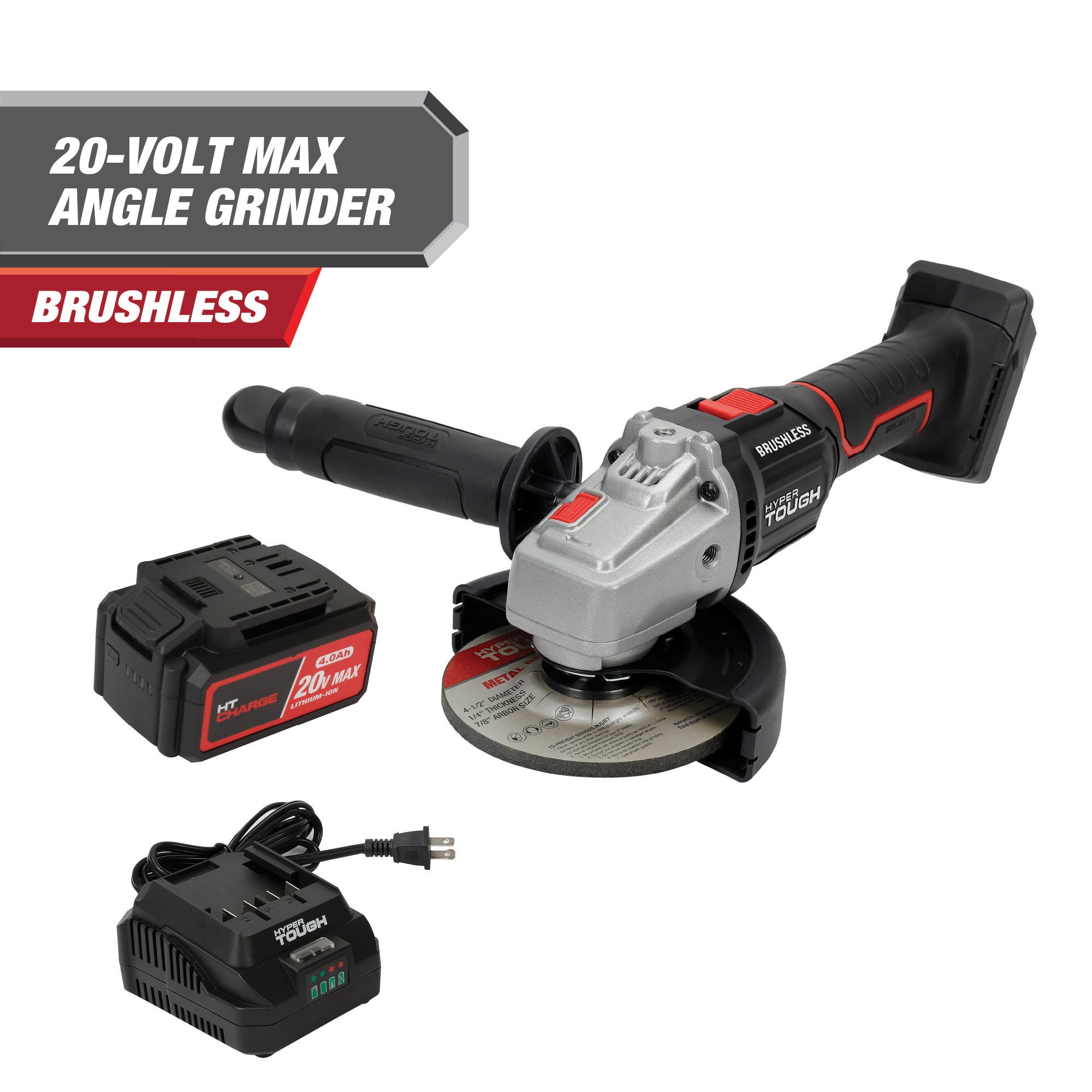 Hyper Tough 20V Max Brushless Cordless Angle Grinder with 4.0Ah Battery and Charger (4.5 in) izxdx