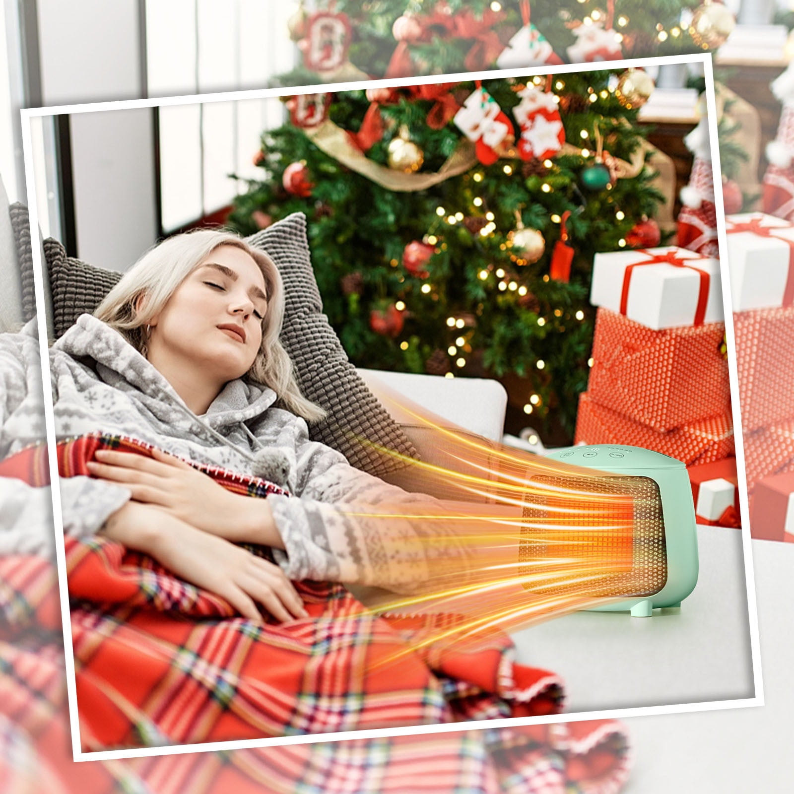 YZEGDCH Portable Electric Space Heater with Adjustable Thermostat and Timer (Green, 1500W) vvudt