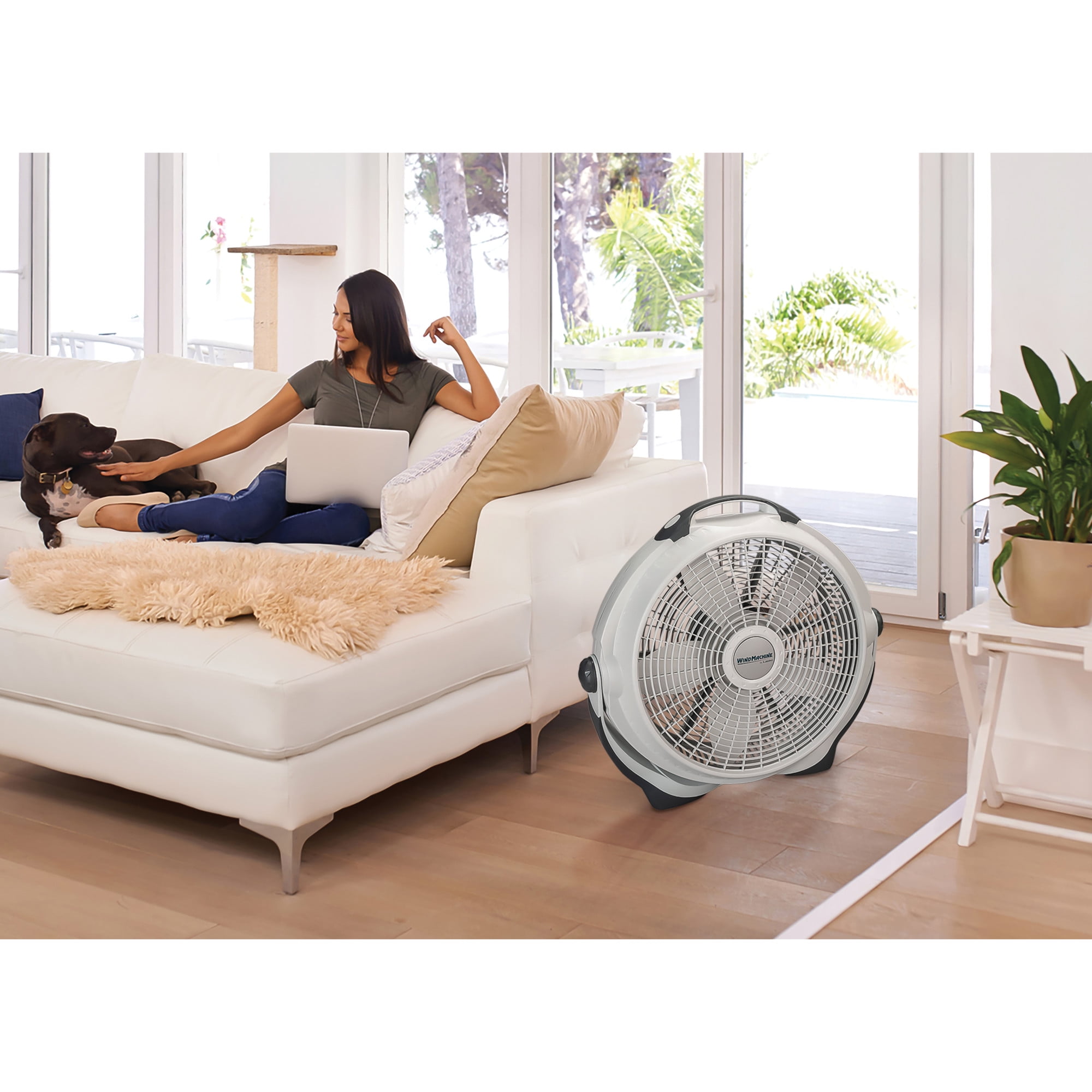 Lasko WindMachine 20 in High Performance Floor Fan, Pivoting Head Air Circulator for Whole Room Cooling (Gray, 20 in) klrro