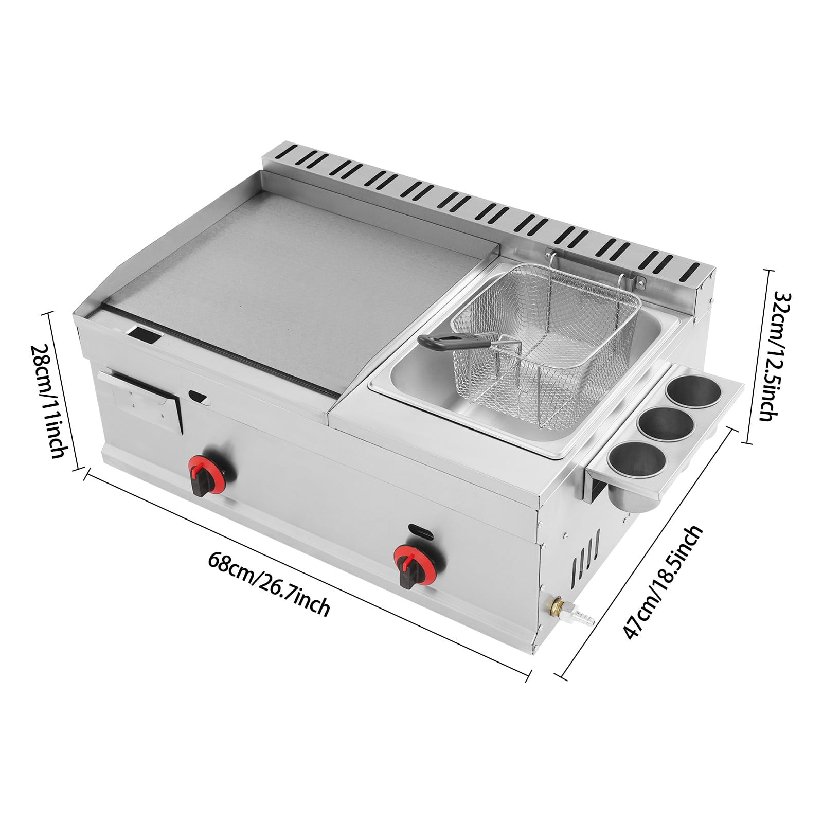 Generic Commercial Gas Propane Flat Top Grill Griddle with Deep Fryer (Silver, 1.59 gal Oil Capacity) 2m6r3