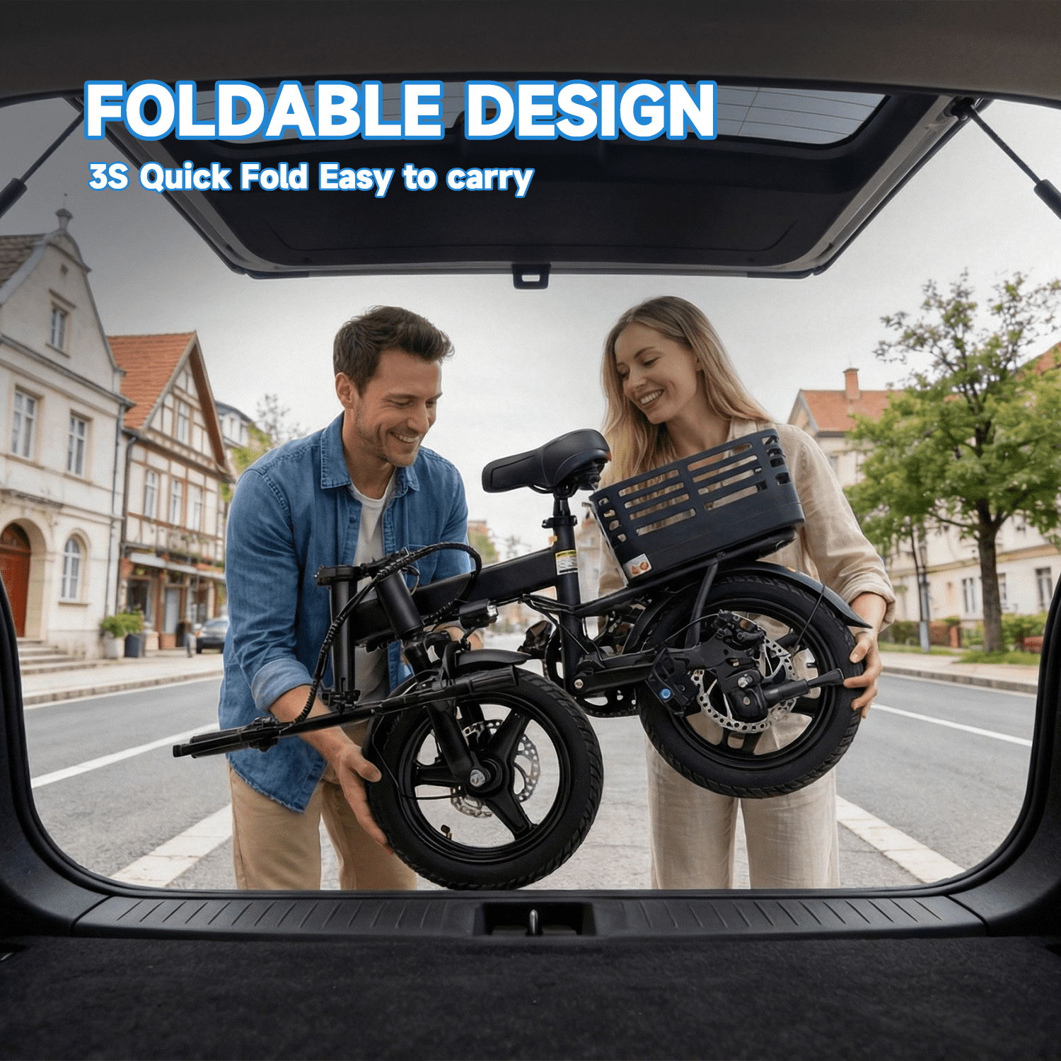 BroPath Folding Electric Bike for Adults, 350W Motor Commuter E-Bike with Rear Basket, Multi-Shock Absorption (Black, 14 in) kakpx