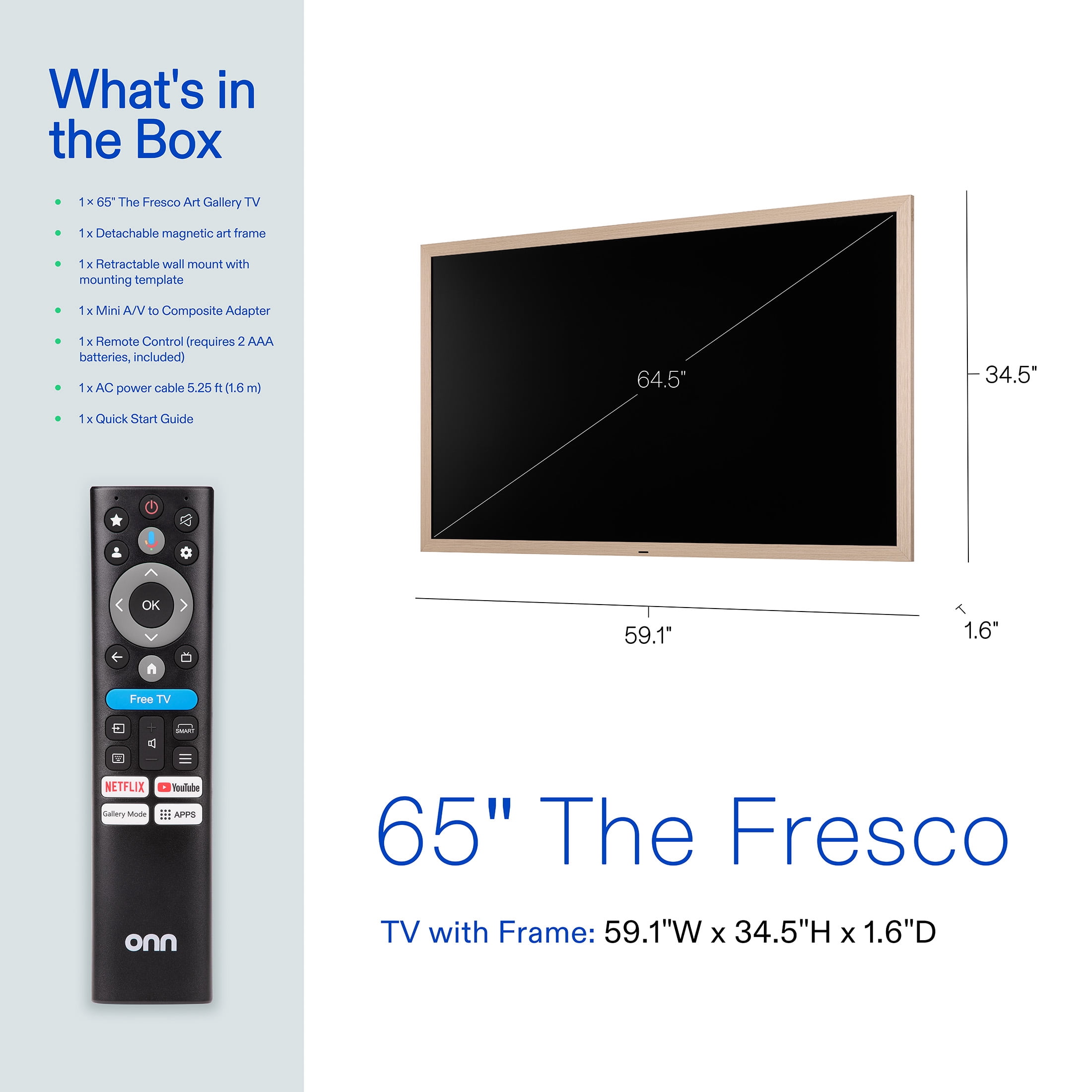onn 65 in The Fresco Art Gallery 4K UHD Google TV with Gemini (Golden Brown, 65 in) oqgg7