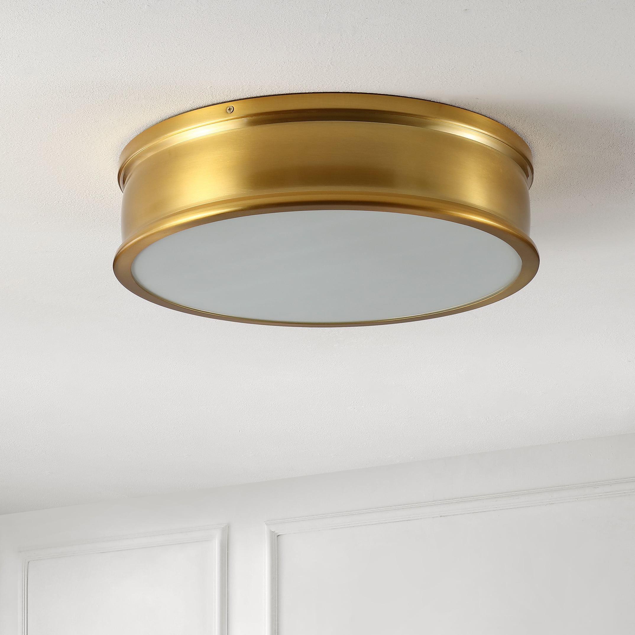 Safavieh Adria Modern 3-Light Flush Mount Ceiling Fixture with Glass Shade (Brass Gold, 16.5 in) jouvd