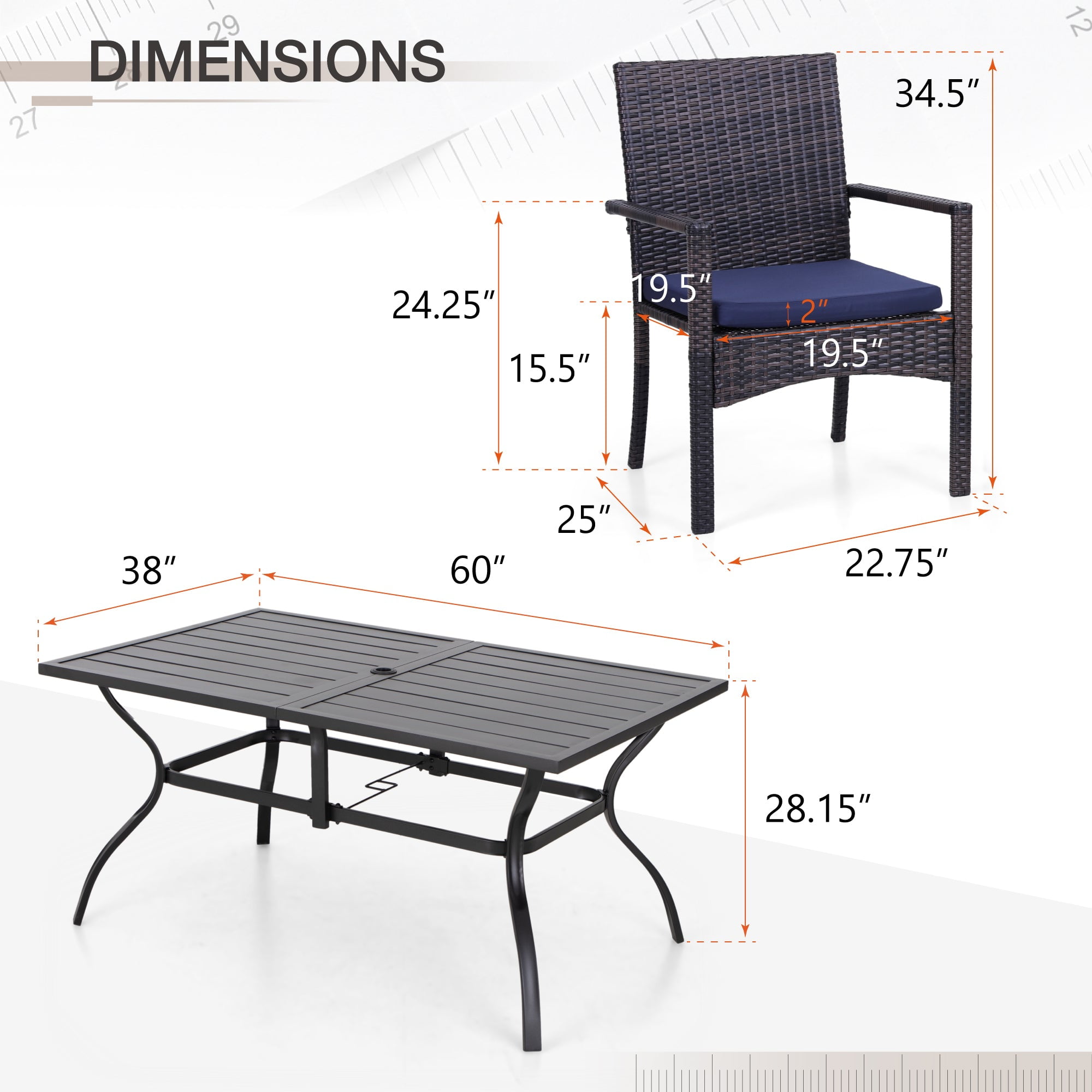 Alpha Joy 8-Piece Outdoor Patio Dining Set with Cushioned Rattan Chairs, Metal Table and 13 ft Navy Umbrella (Navy, 8-Piece Set) mwze0