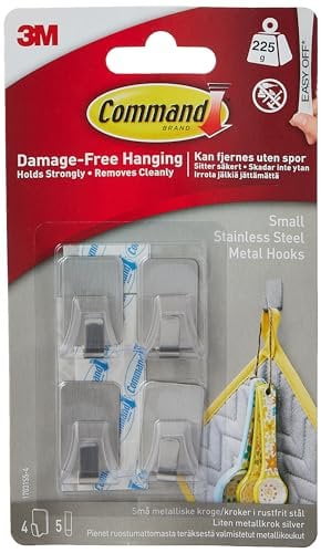 Command Small Stainless Steel Metal Hooks (Silver, 3 Pack) aeolb