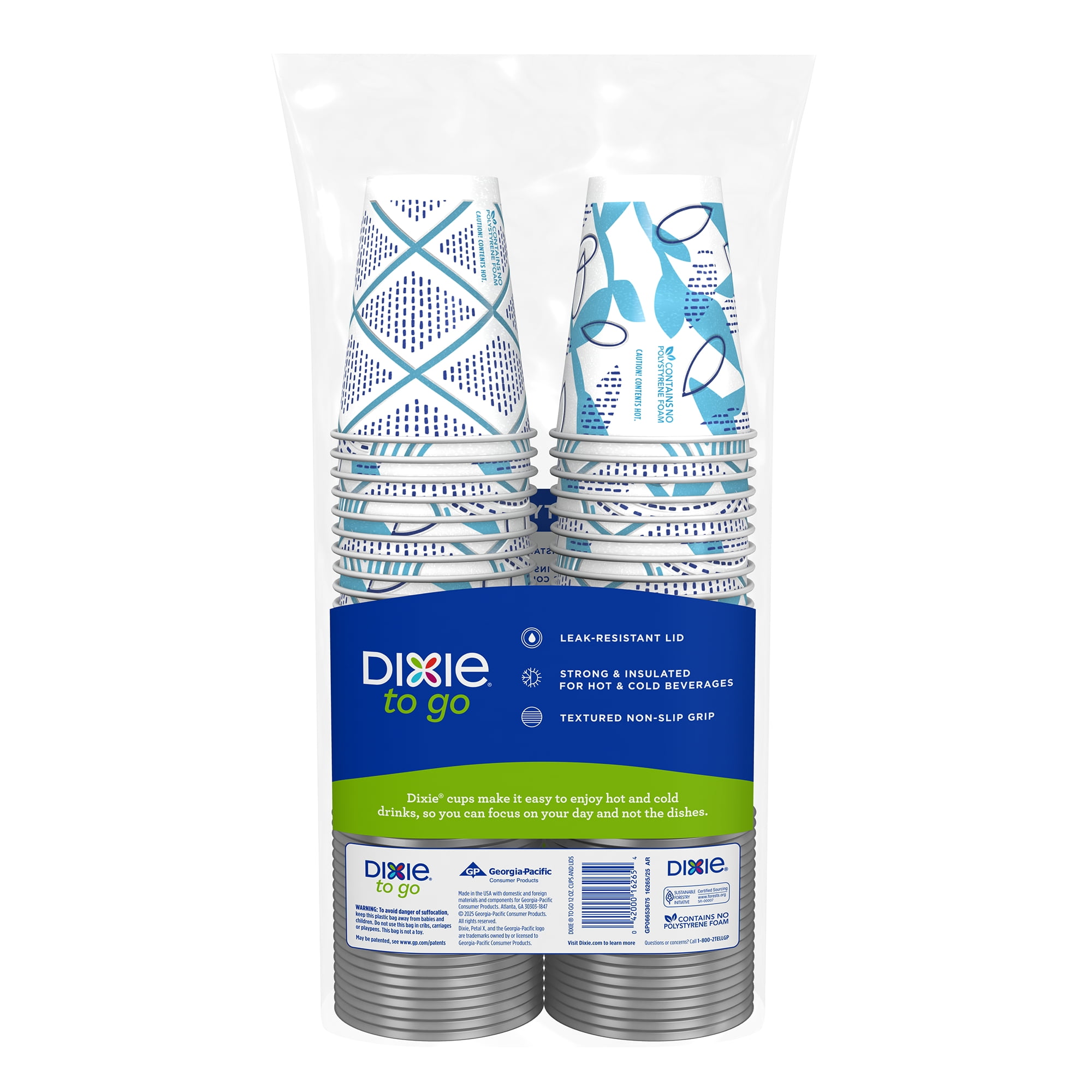 Dixie To Go Insulated Hot Cups with Lids, Leak-Resistant Disposable Coffee Cups (12 oz, 40 Count) dnkce