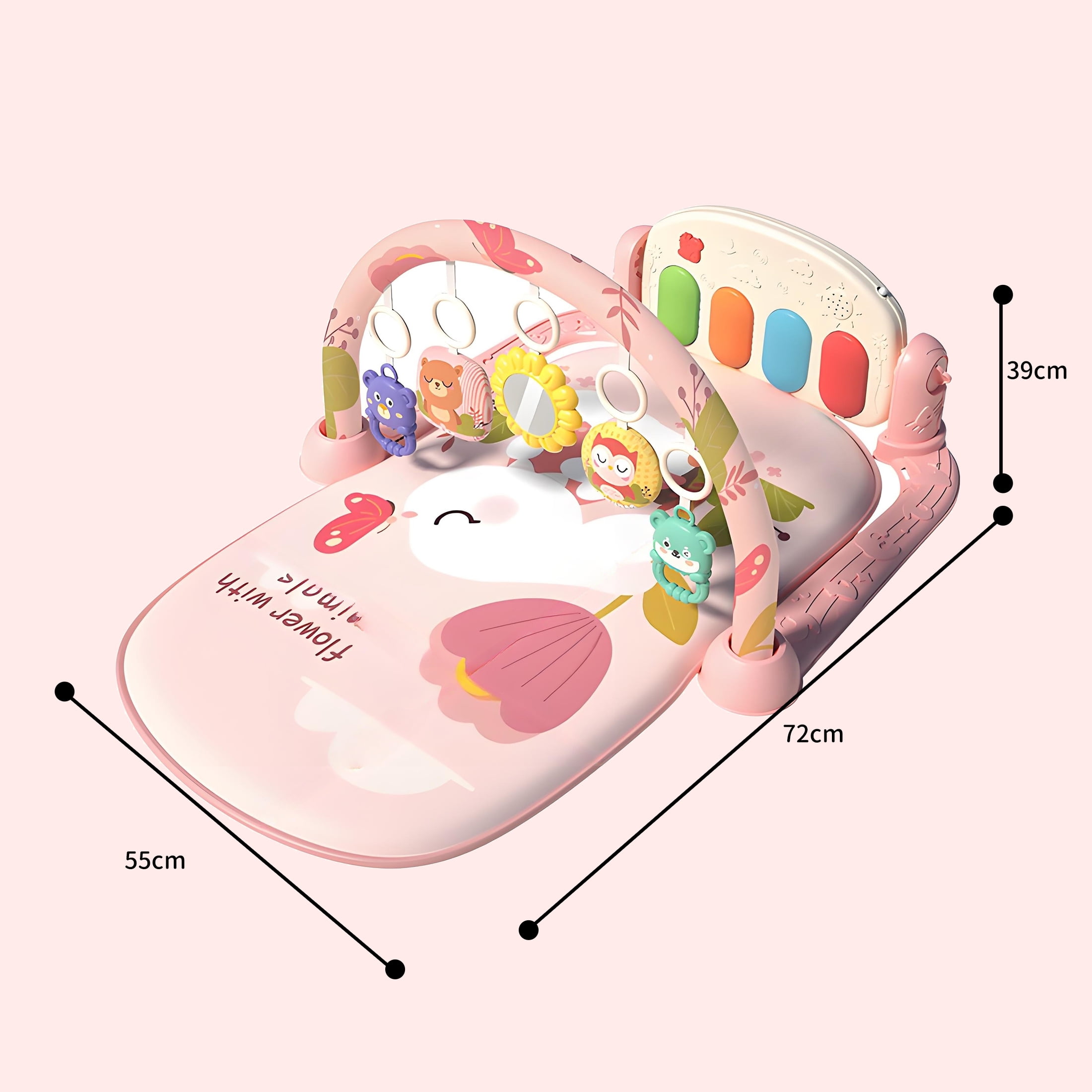 KOPPOP Baby Play Mat with Piano Toys, Tummy Time Activity Gym for Infants (Pink, 30 in x 24 in) vrl15