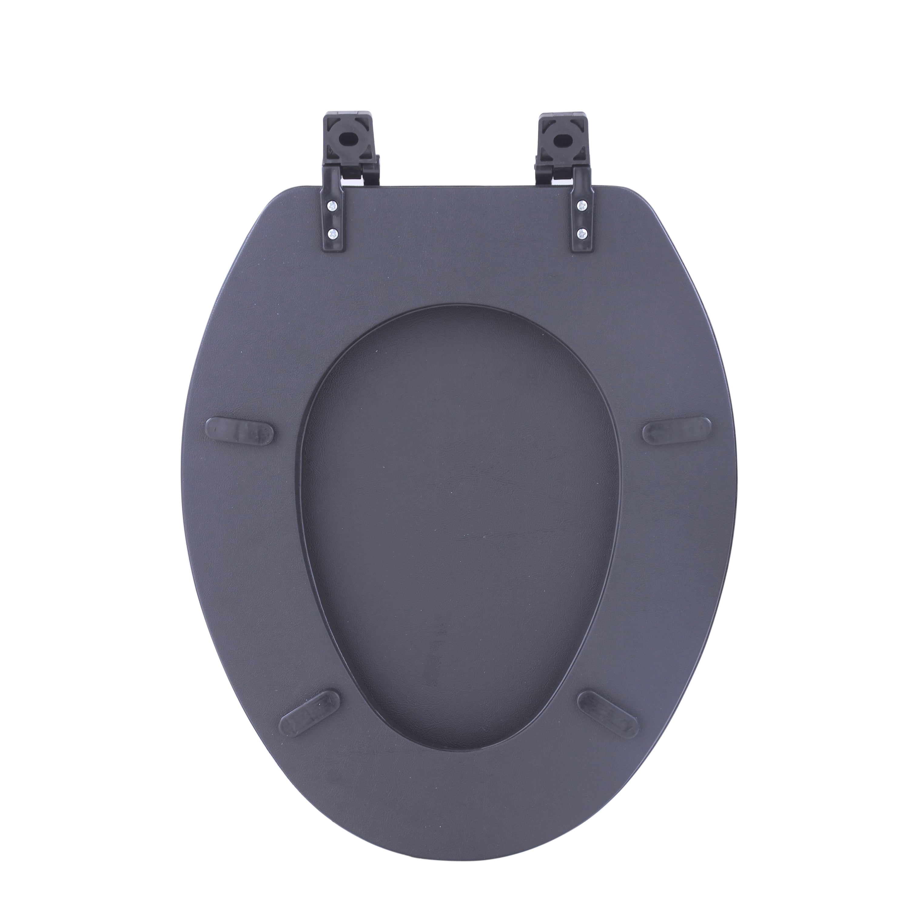 Evarixsmt Elongated Vinyl Toilet Seat with Slow Close Hinges and Secure Grip (Black, 19 in) nmj45