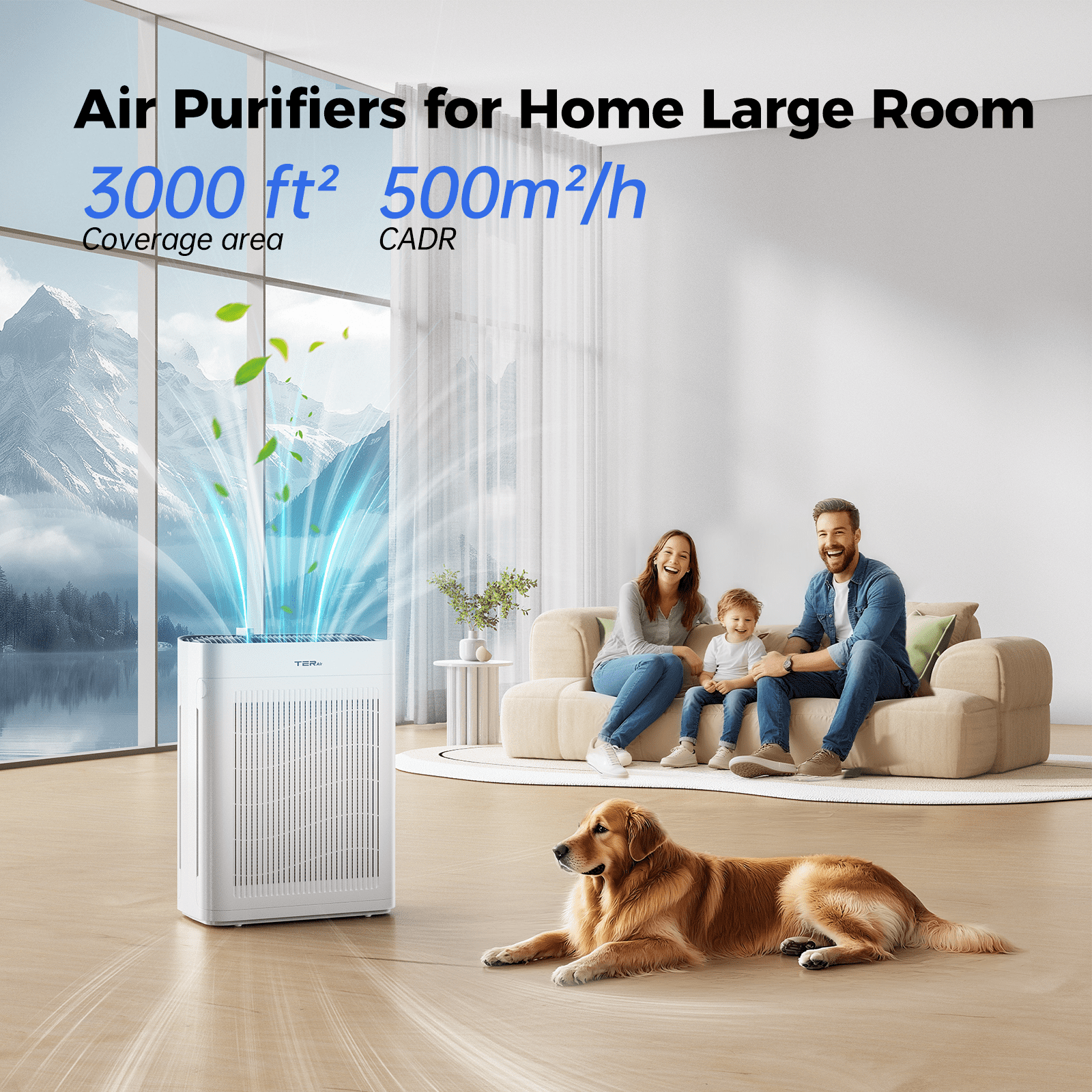 TER Air Purifier for Large Rooms, H13 HEPA Filter with PM2.5 Sensor, Quiet Air Cleaner for Home, Pets, Smoke, and Dust (White, 2500 sq ft) apfj4