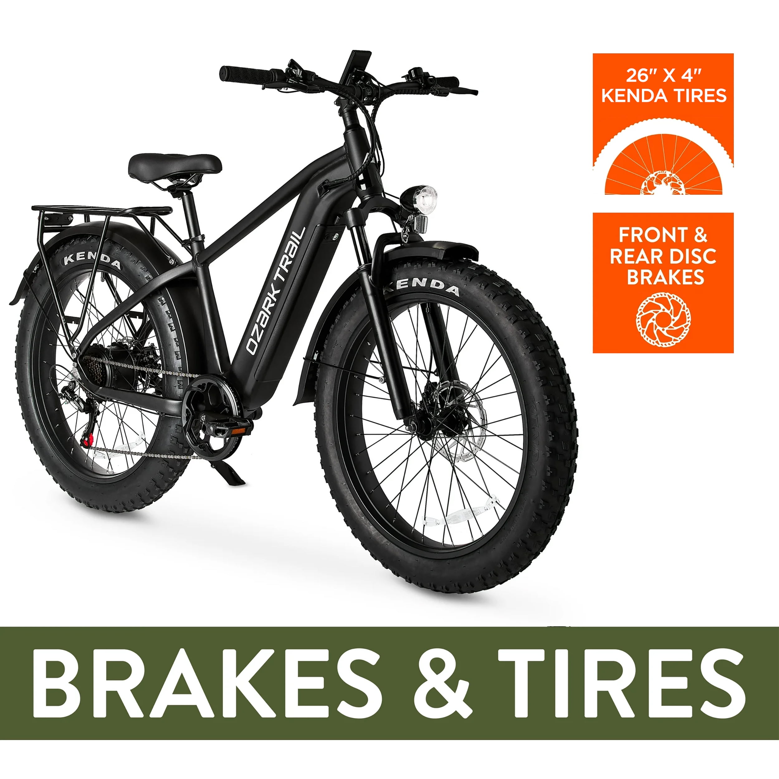 Ozark Trail M.3 Ranger+ Electric Fat Tire Bike, All-Terrain Commuter, 500W Motor, 48V Battery (Black, 26 in) b3y3l