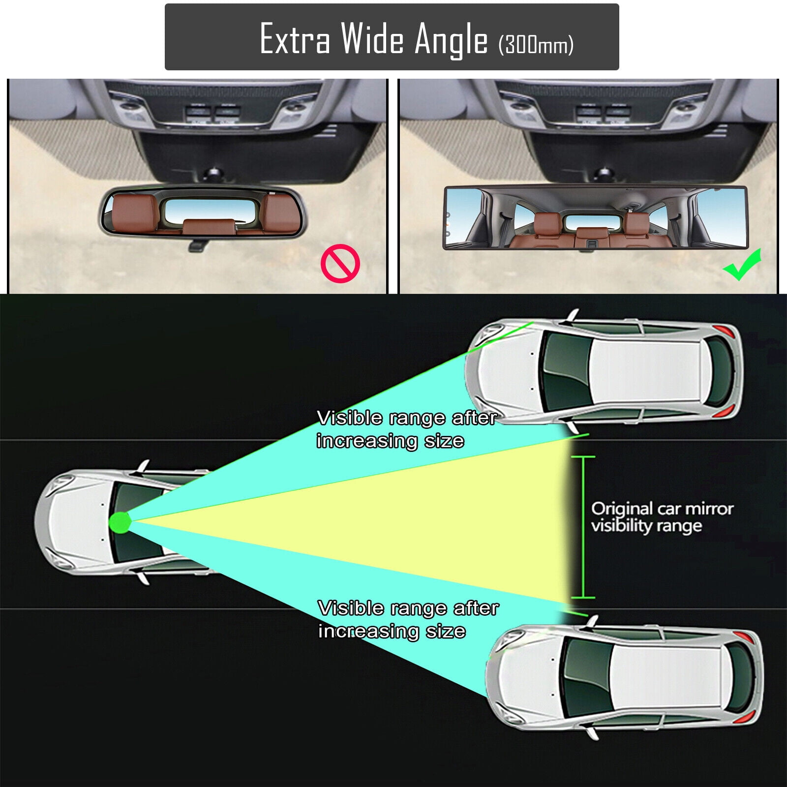 Yiyasu Interior Rear View Mirror (Anti-Glare, Panoramic Convex, Wide Angle, Black, 11.8 in) 88e1z
