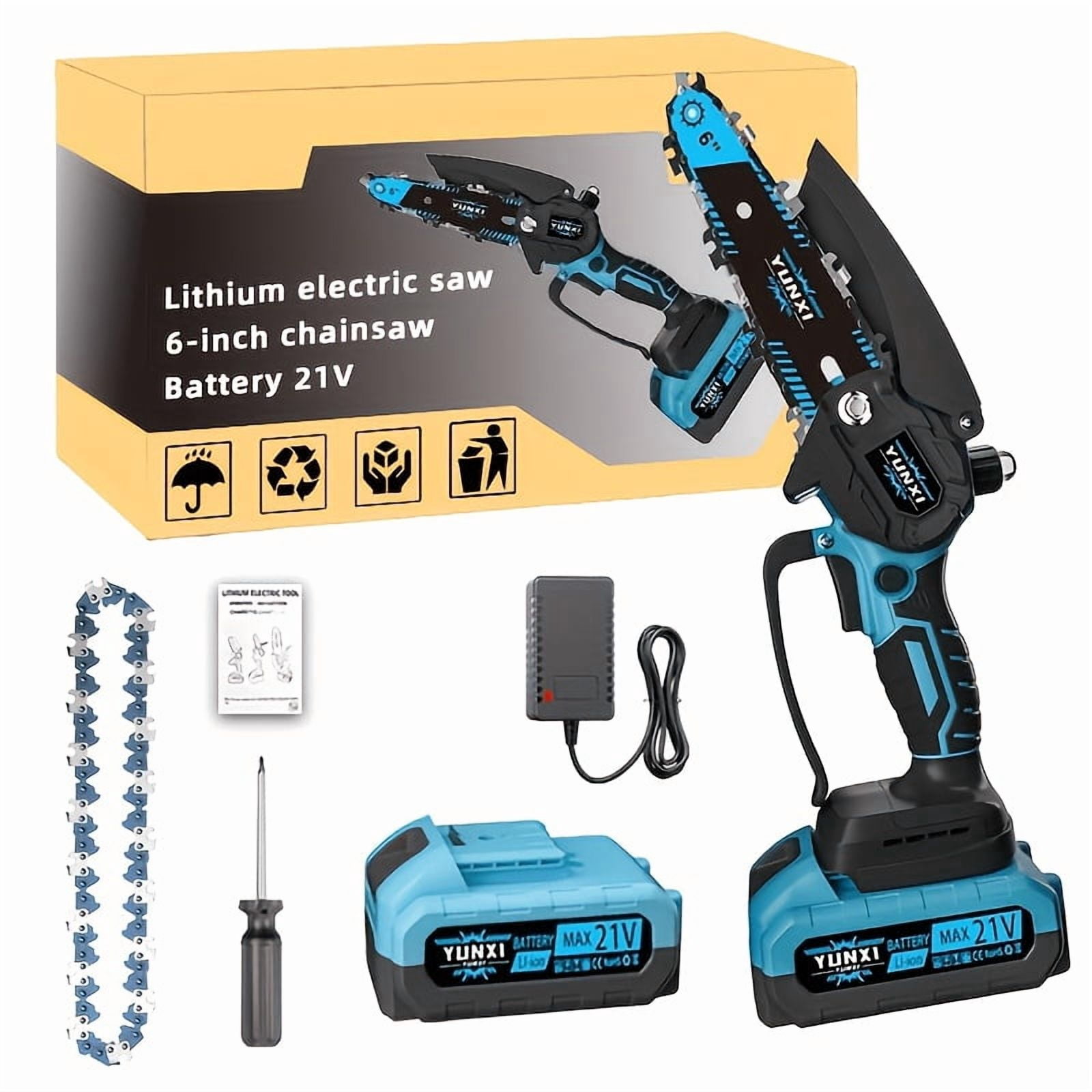 YUNXI Cordless Portable Mini Chainsaw, Handheld Battery Powered Saw for Tree Pruning and Wood Cutting (1 Pack) ws4jk