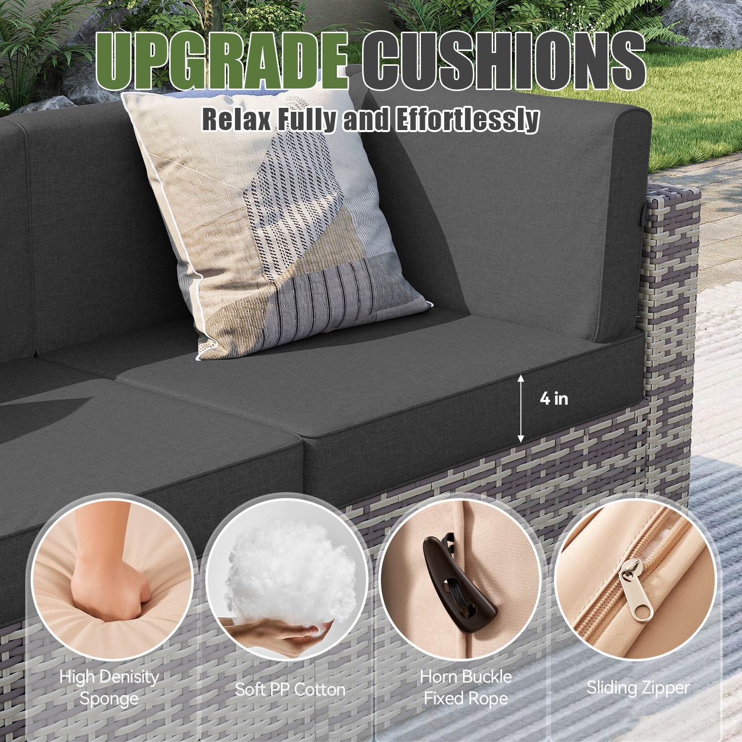 BaPiPro 7-Piece Outdoor Patio Furniture Set, Wicker Rattan Sectional Sofa with Coffee Table (Gray, 7-Piece Set) pti8t